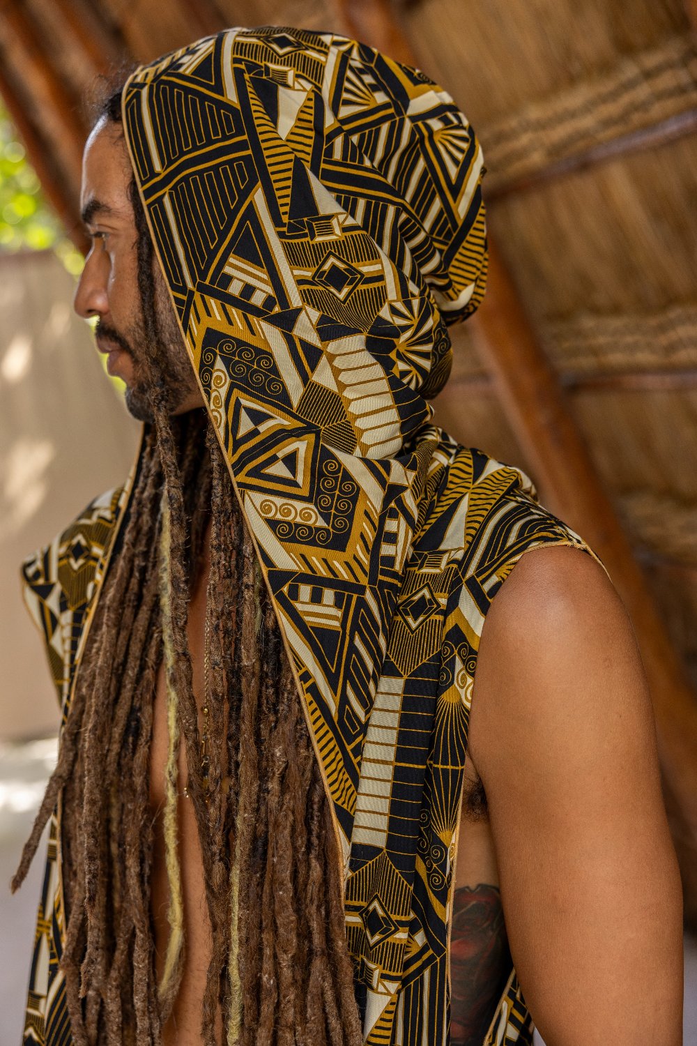 VALO Design Kimono Hanzo - Japanese style double-layered hooded sleeveless kimono top made of 100% Tencel