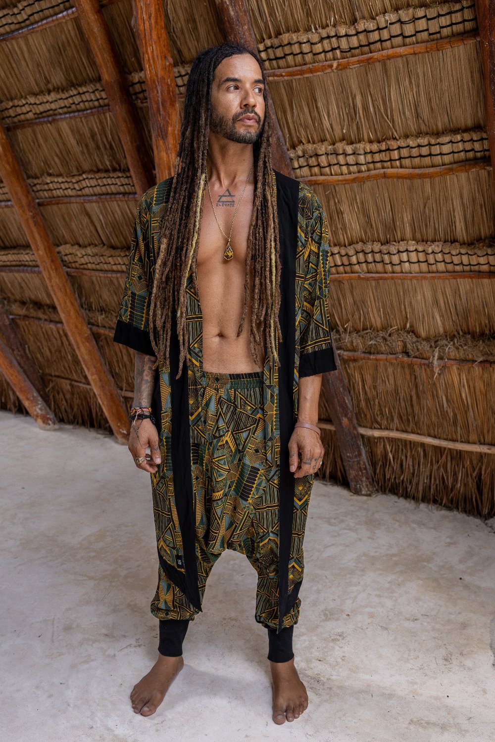 VALO Design Kimono Blue Green Prism - An impressive and elegant 100% tencel long kimono cardigan, for festivals, beach or lounging at home