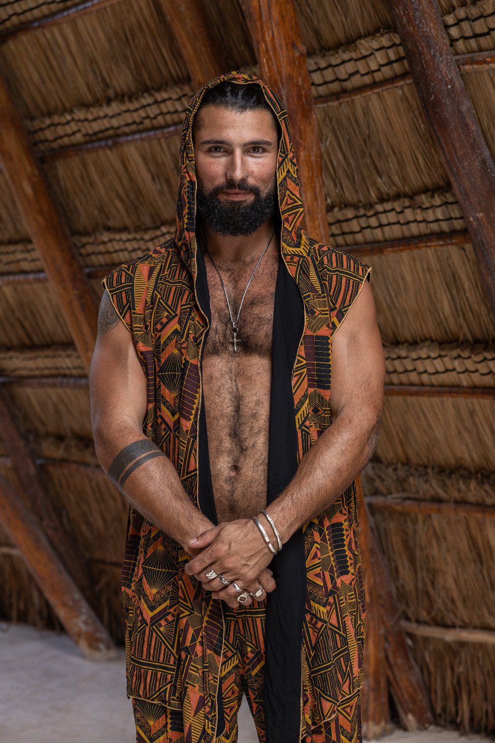 VALO Design Kimono Hanzo - Japanese style double-layered hooded sleeveless kimono top made of 100% Tencel