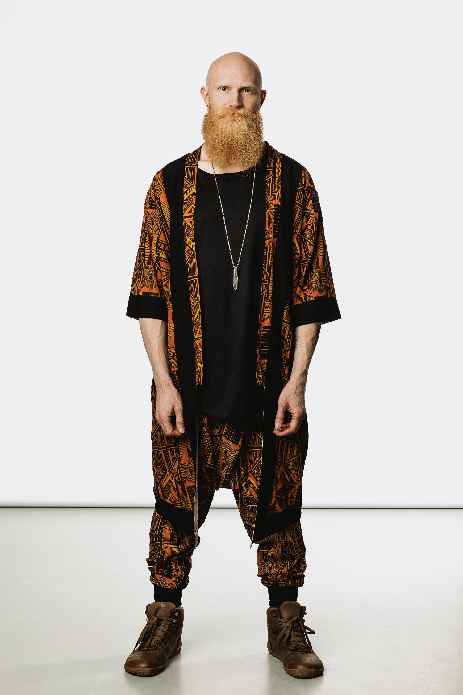 VALO Design Kimono Red Prism - An impressive and elegant 100% tencel long kimono cardigan, for festivals, beach or lounging at home