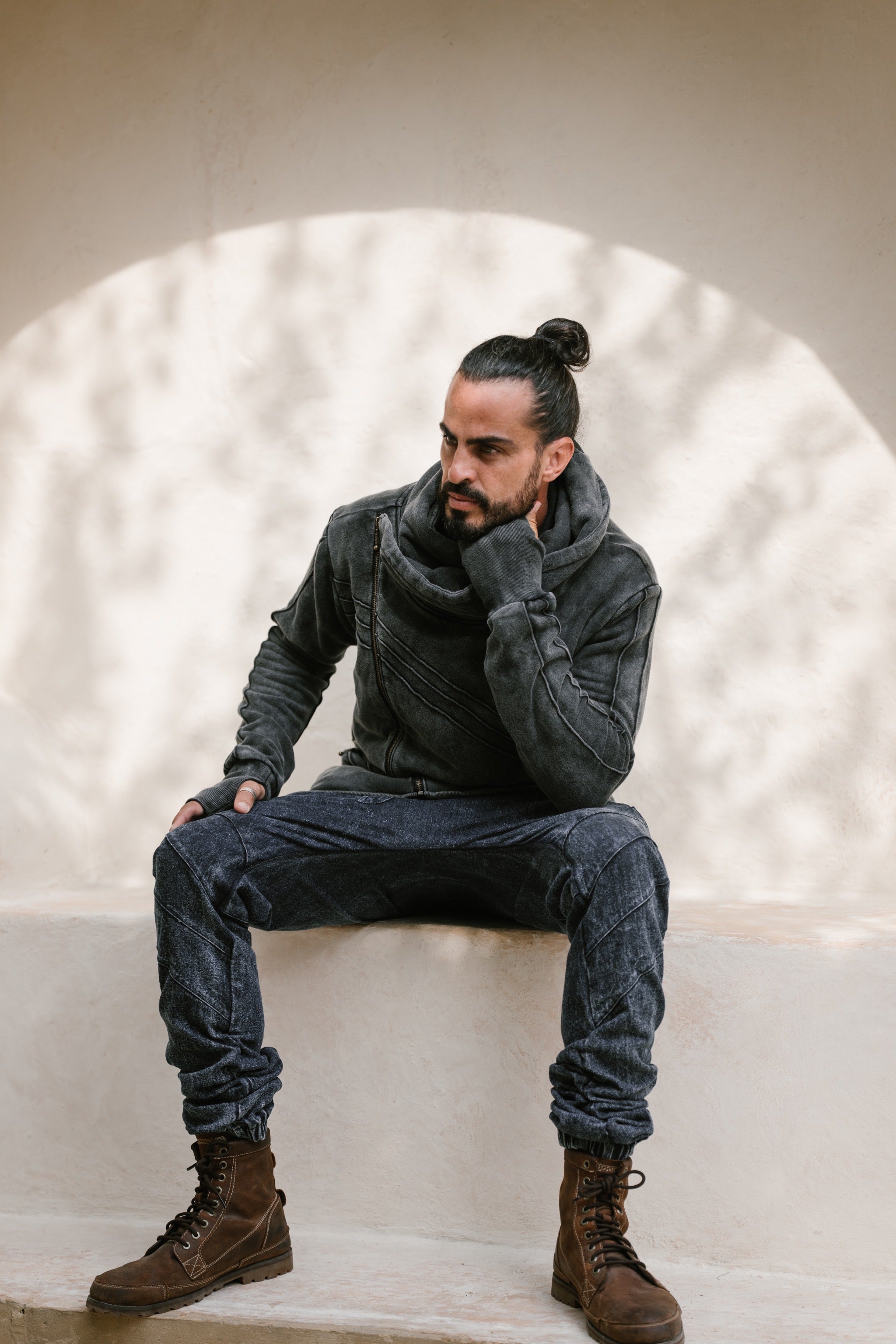 TARMO - Asymmetrical Cotton Fleece Zipper Hoodie