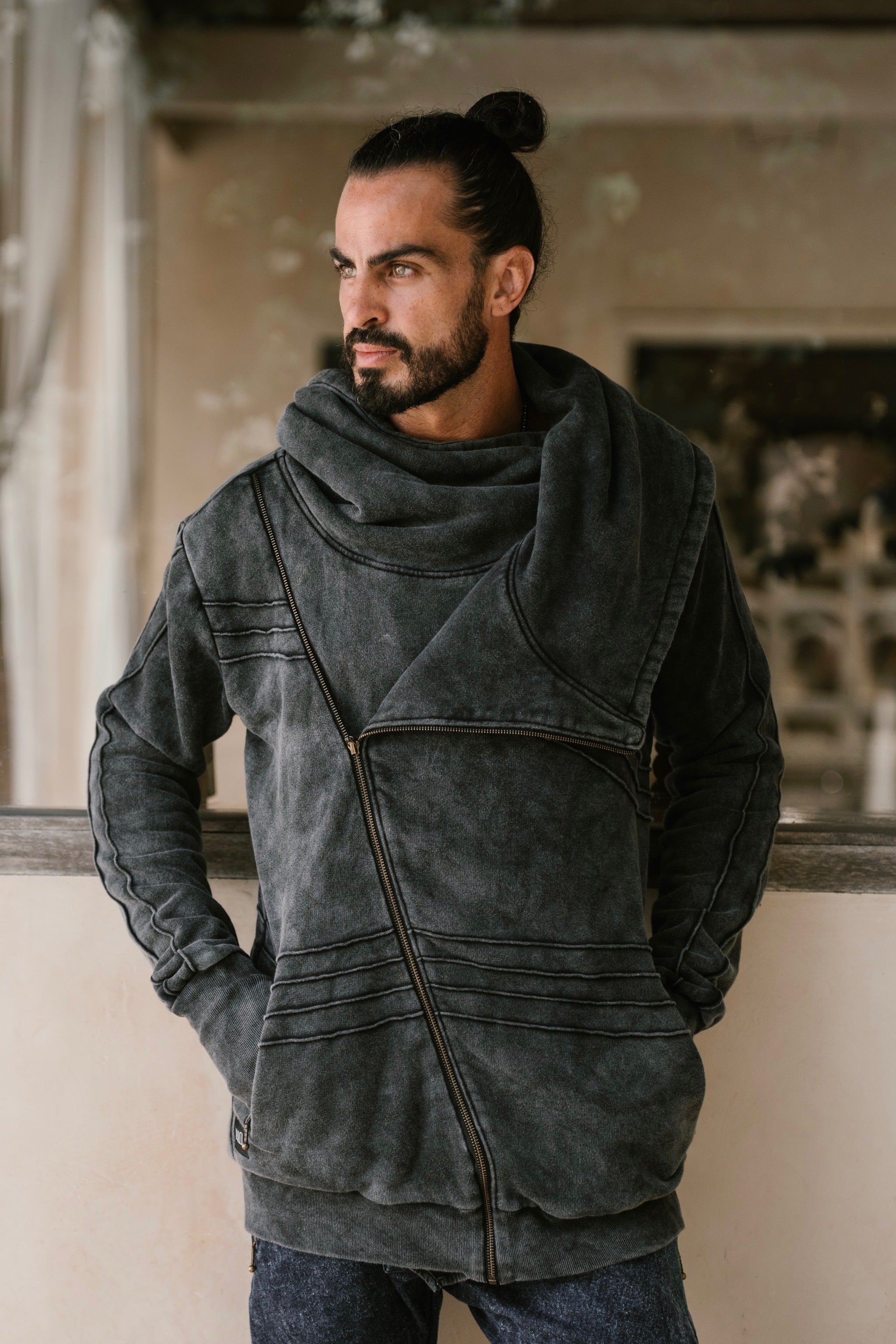 TARMO - Asymmetrical Cotton Fleece Zipper Hoodie