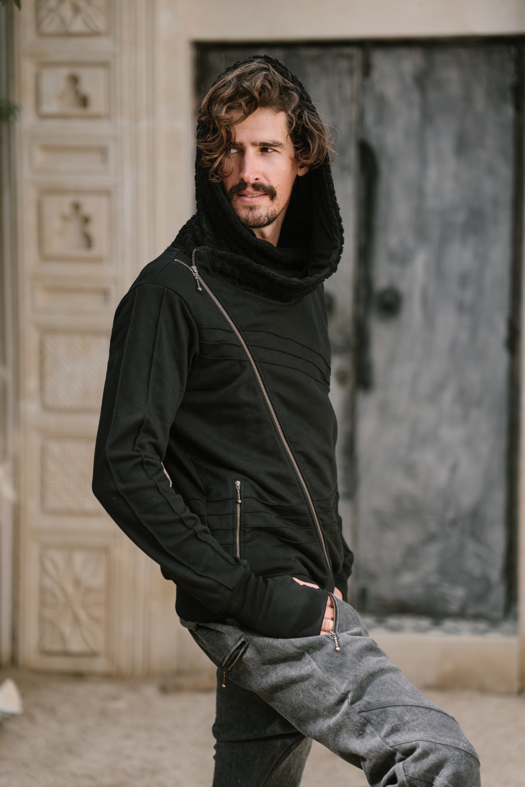 TARMO - Asymmetrical Cotton Fleece Zipper Hoodie