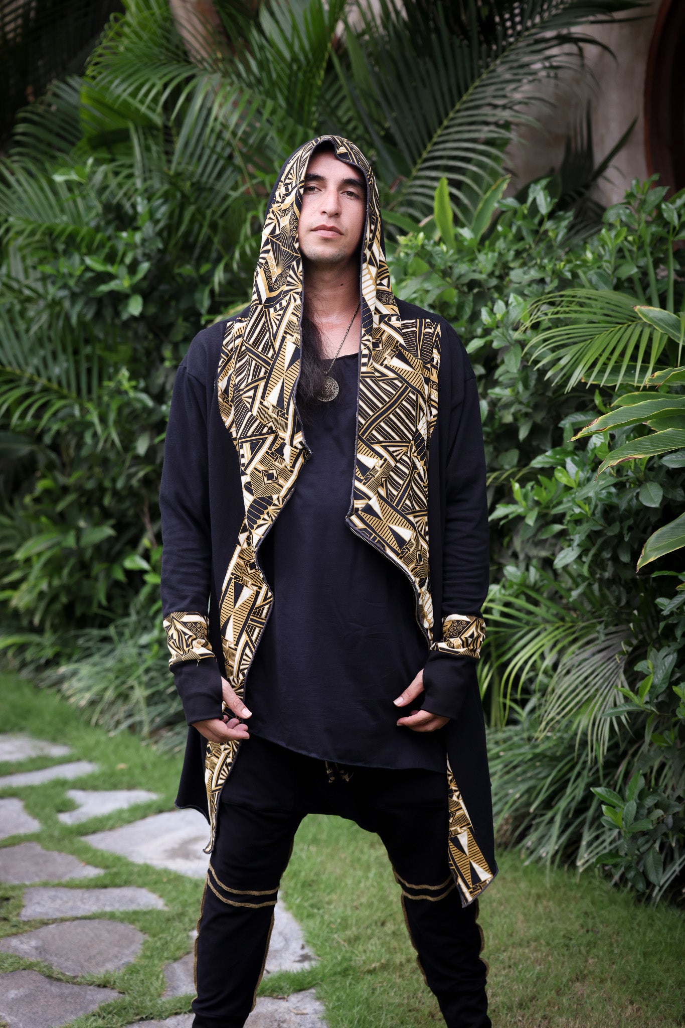VALO Design Hoodies JEDI - A truly flamboyant Jedi style hooded vest cape with unique geometric print art