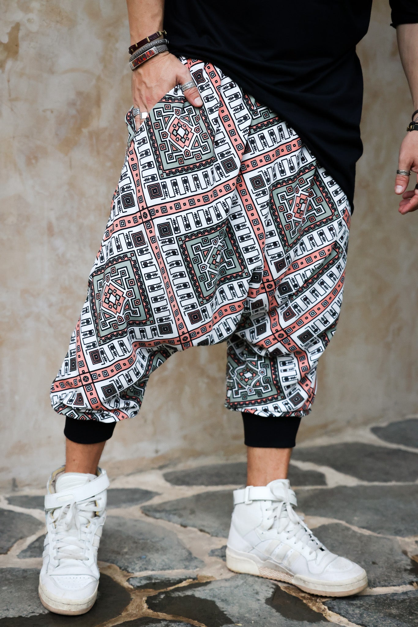 VALO Design Capris NINJA Capri – Ninja-style drop-crotch harem shorts crafted from exceptionally soft, high-quality Tencel fabric. Sustainable, breathable, and made from regenerative trees.