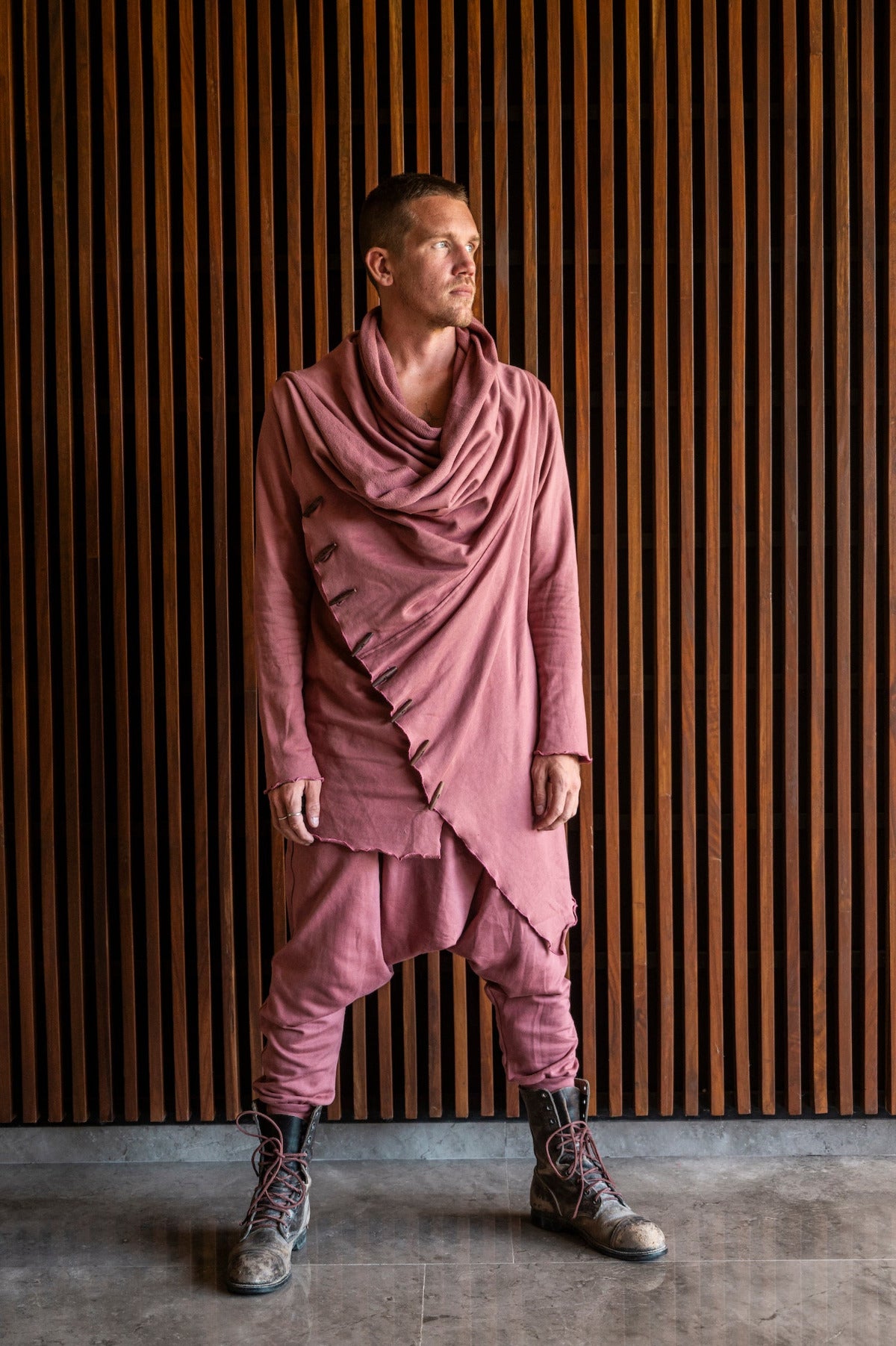VALO Design Hoodies KENOBI Red Rossore - Jedi style cotton denim hoodie with wooden buttons