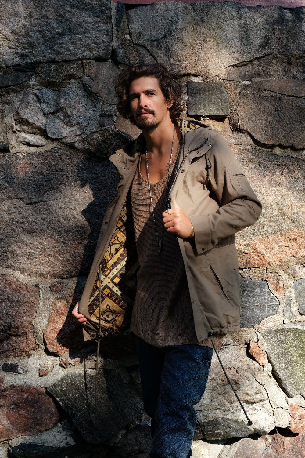 LUONTO JACKET Green - Hooded Double Layered Print Art Zipper Coat