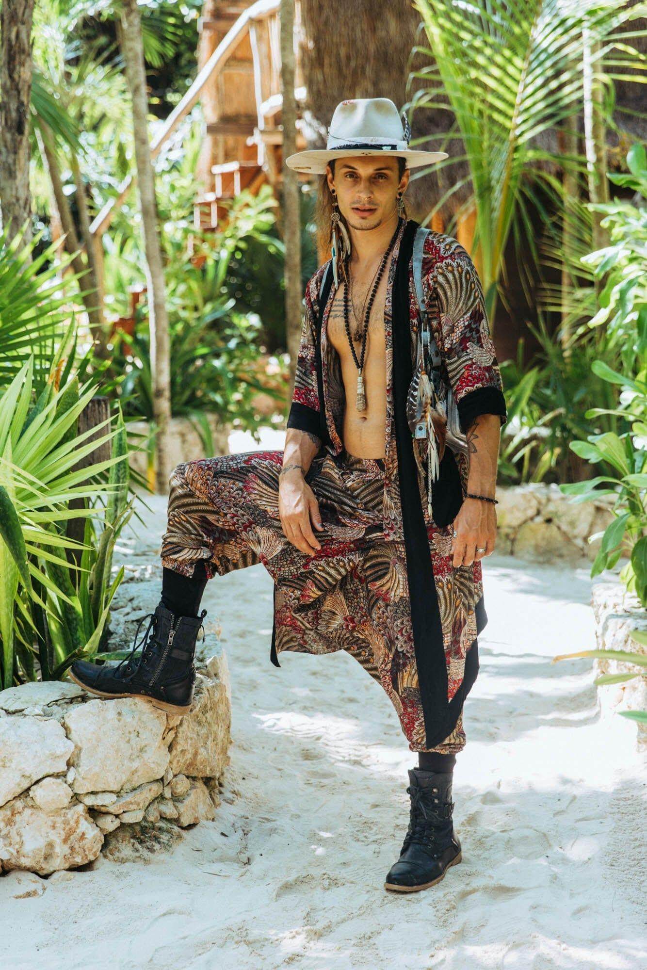 VALO Design Clothing Capes Feather Pattern BALI SPIRIT Feather pattern  - Elegant & unique nomadic kimono