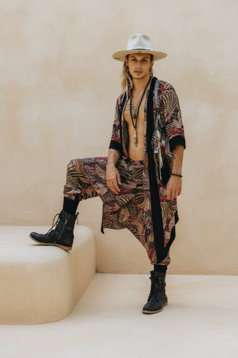 VALO Design Clothing Capes Feather Pattern BALI SPIRIT Feather pattern - Elegant & unique nomadic kimono