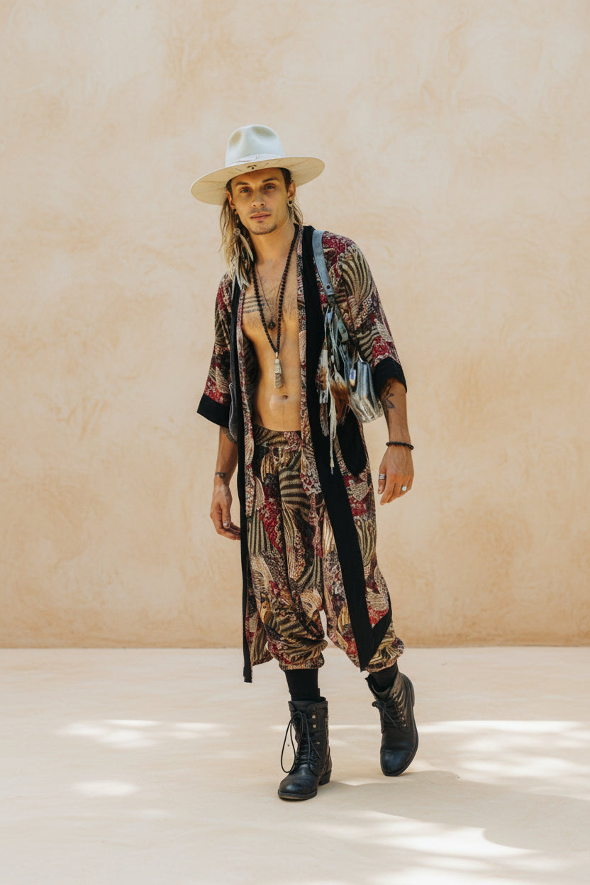 VALO Design Clothing Capes Feather Pattern BALI SPIRIT Feather pattern - Elegant & unique nomadic kimono