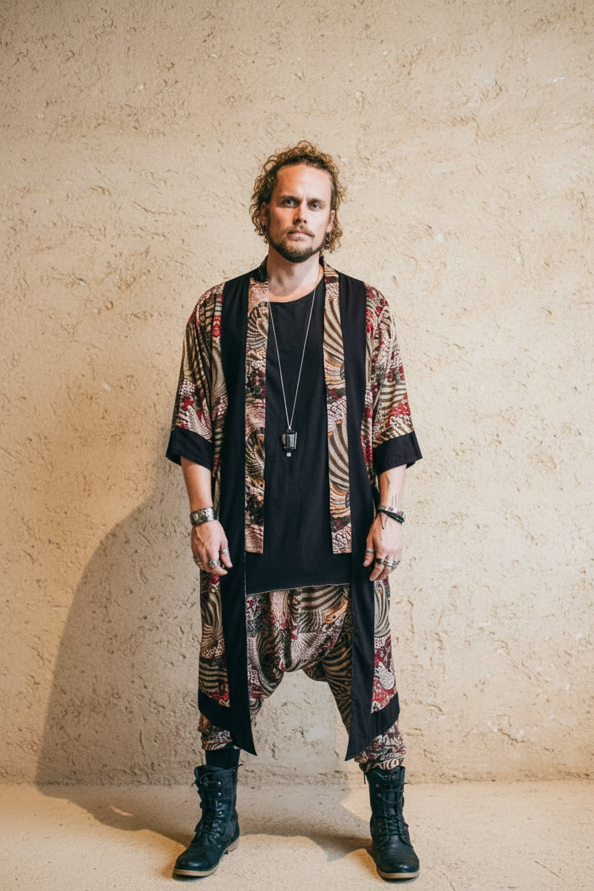 VALO Design Clothing Capes Feather Pattern BALI SPIRIT Feather pattern - Elegant & unique nomadic kimono
