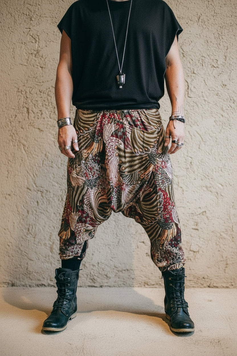 VALO Design Pants BALI SPIRIT NINJA Feather Pattern - Comfortable & stylish print harem pants