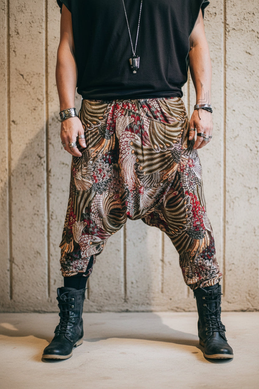 VALO Design Pants BALI SPIRIT NINJA Feather Pattern - Comfortable & stylish print harem pants