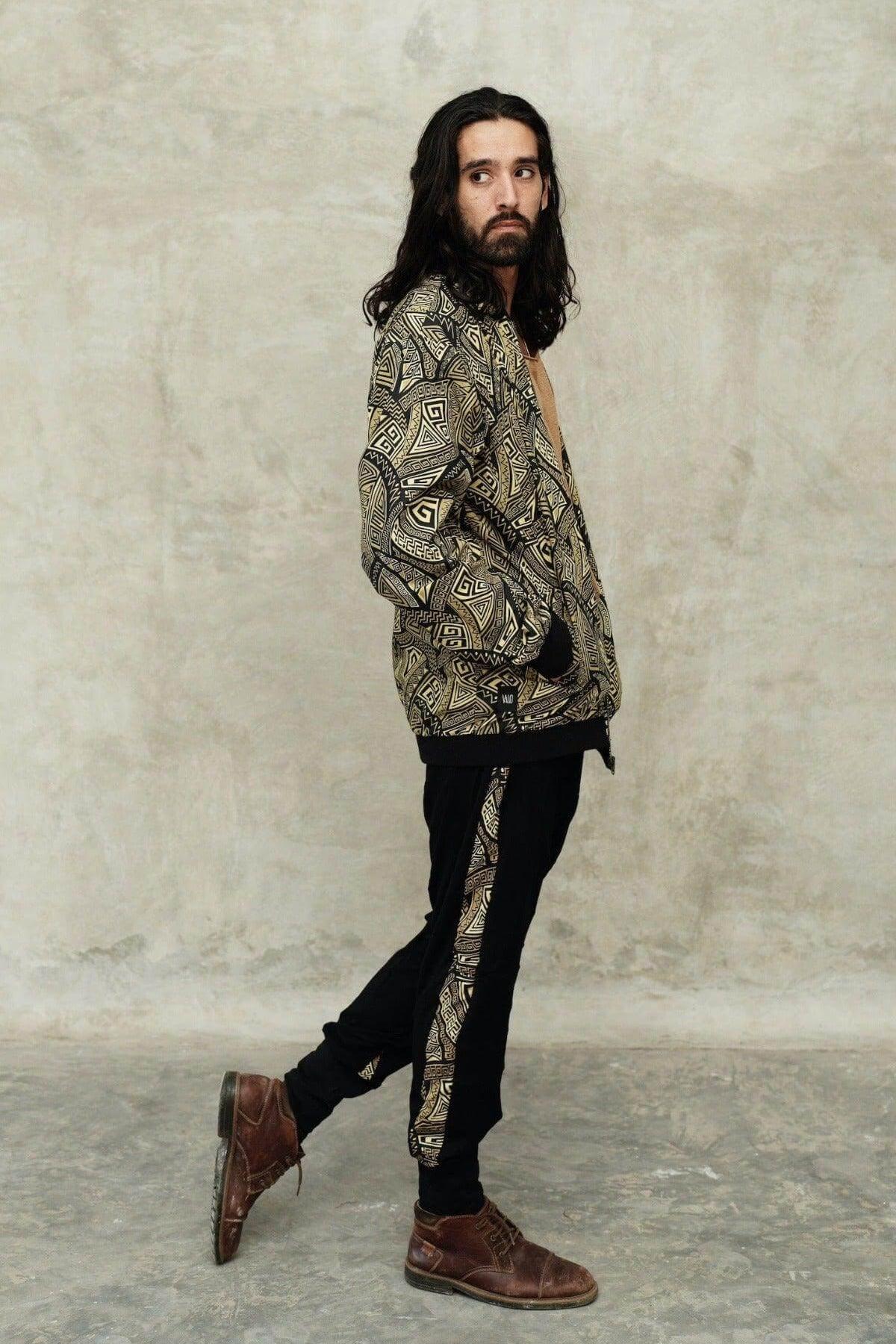 CAPO Pants - Bamboo stretch drop crotch joggers with tribal details - VALO Design Clothing