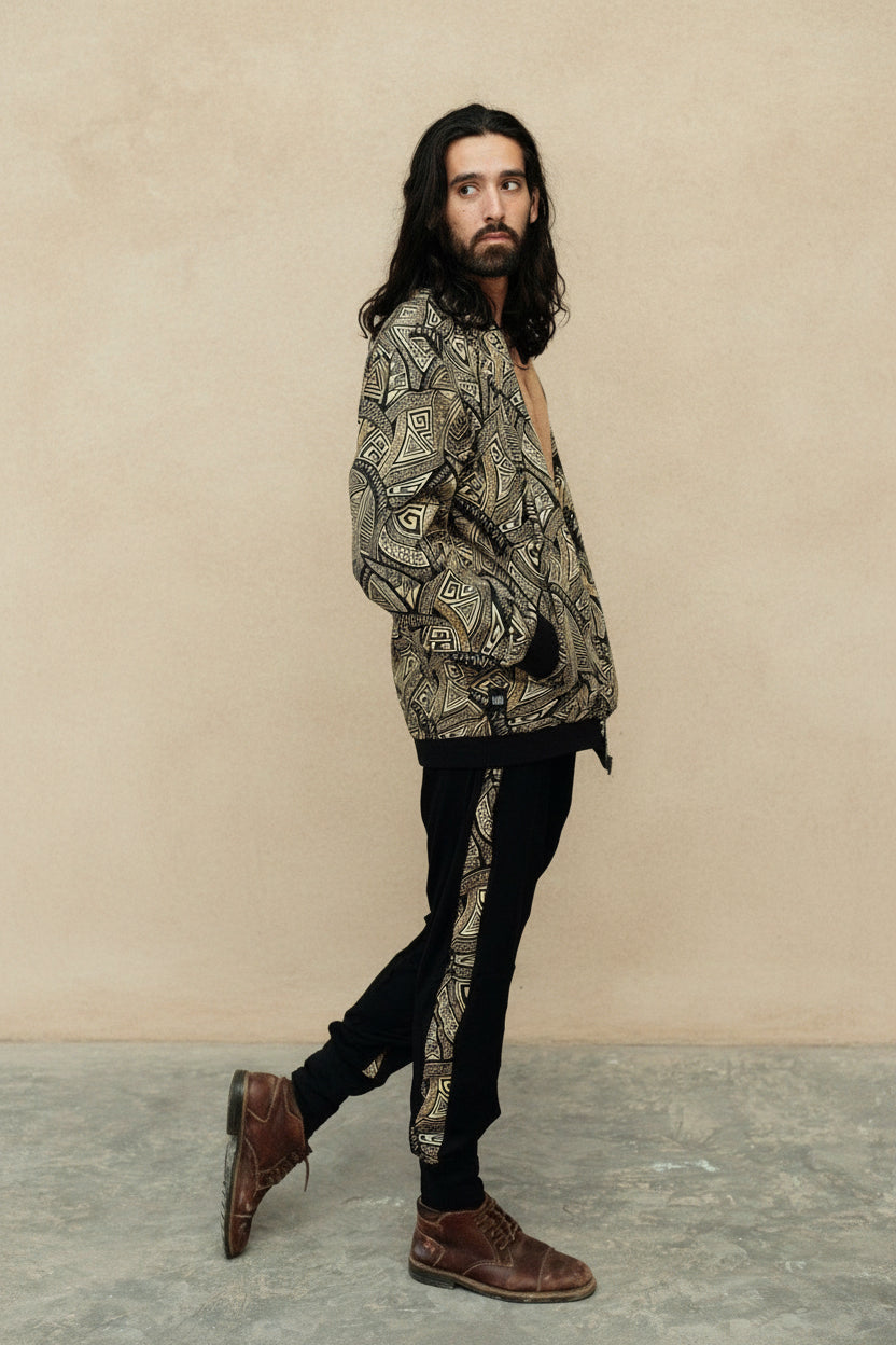 CAPO Pants - Bamboo stretch drop crotch joggers with tribal details - VALO Design Clothing