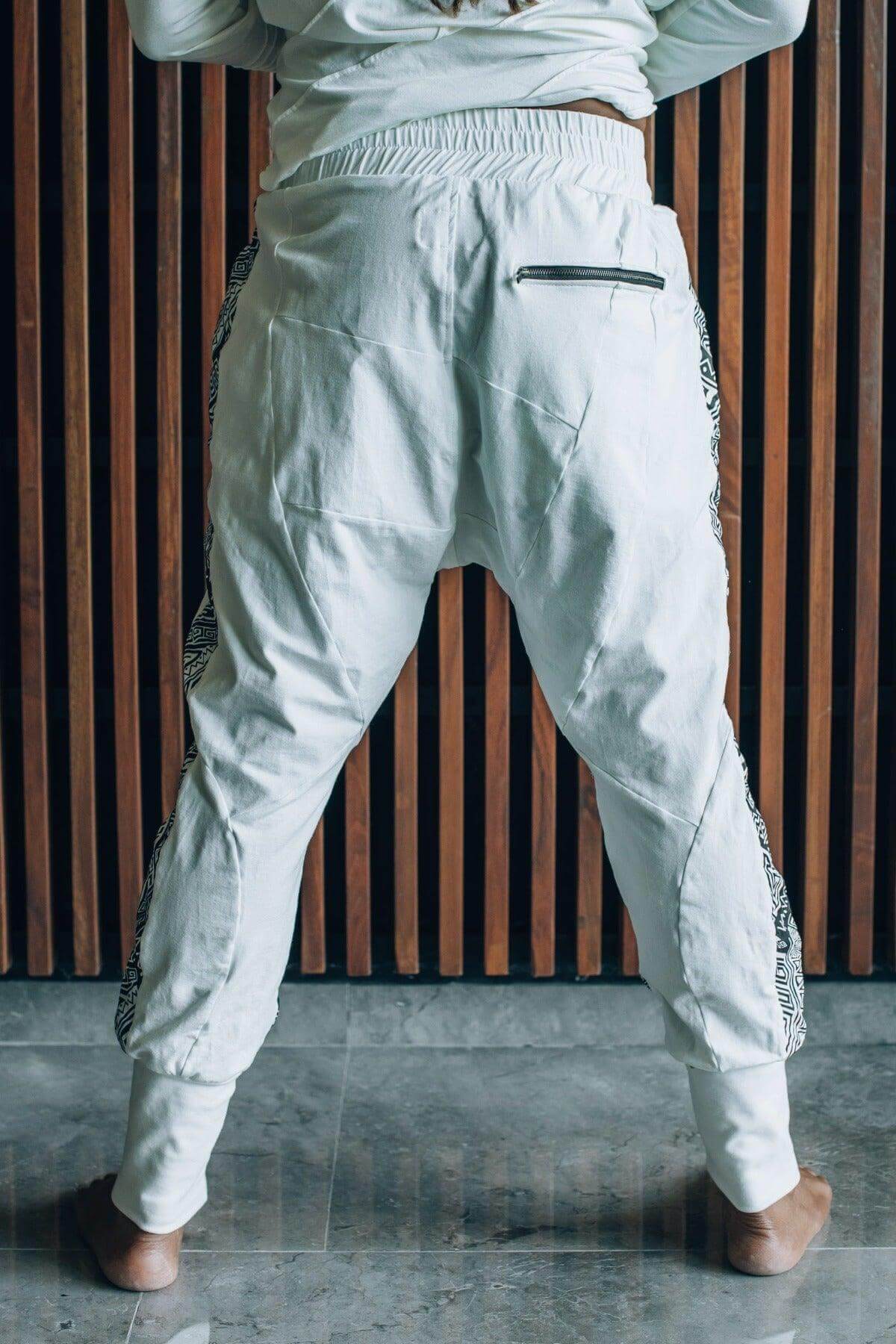 CAPO Pants - Bamboo stretch drop crotch joggers with tribal details - VALO Design Clothing 