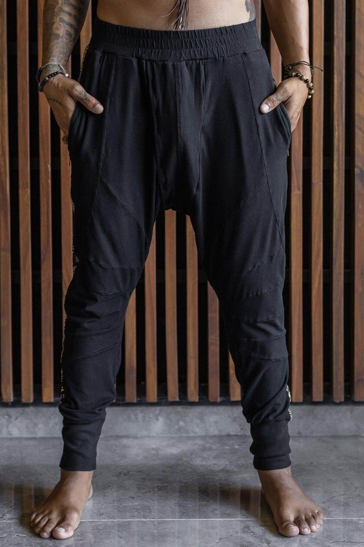 CAPO Pants - Bamboo stretch drop crotch joggers with tribal details - VALO Design Clothing