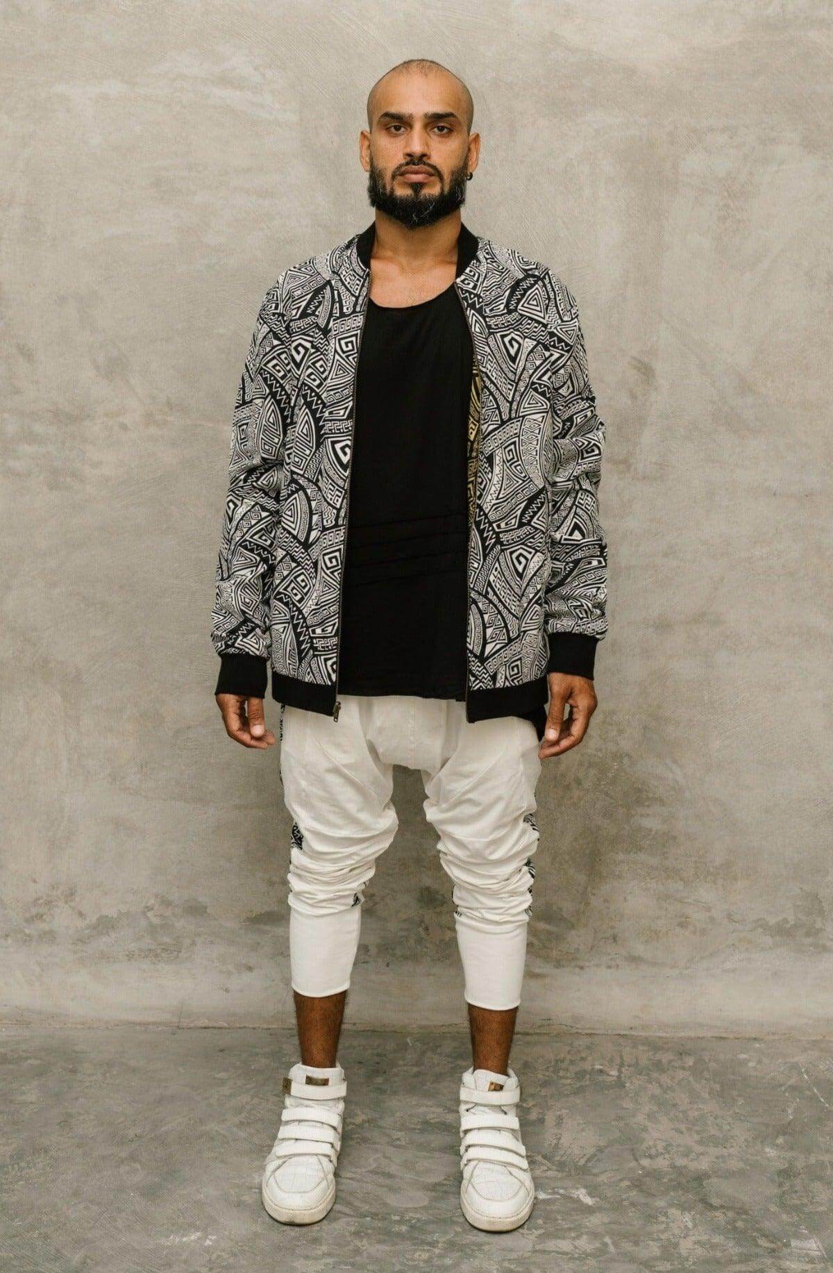 CAPO Pants - Bamboo stretch drop crotch joggers with tribal details - VALO Design Clothing