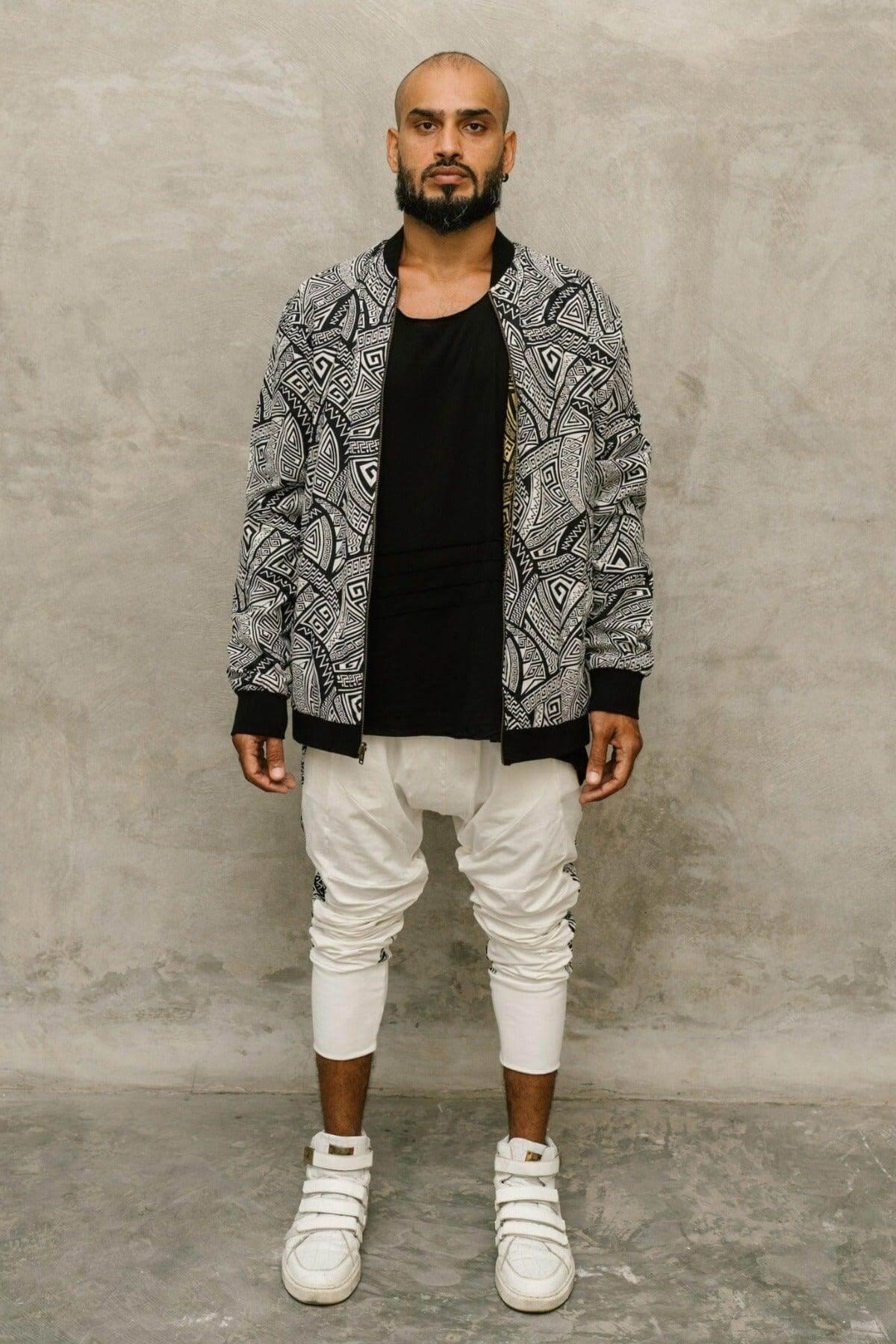 CAPO Pants - Bamboo stretch drop crotch joggers with tribal details - VALO Design Clothing