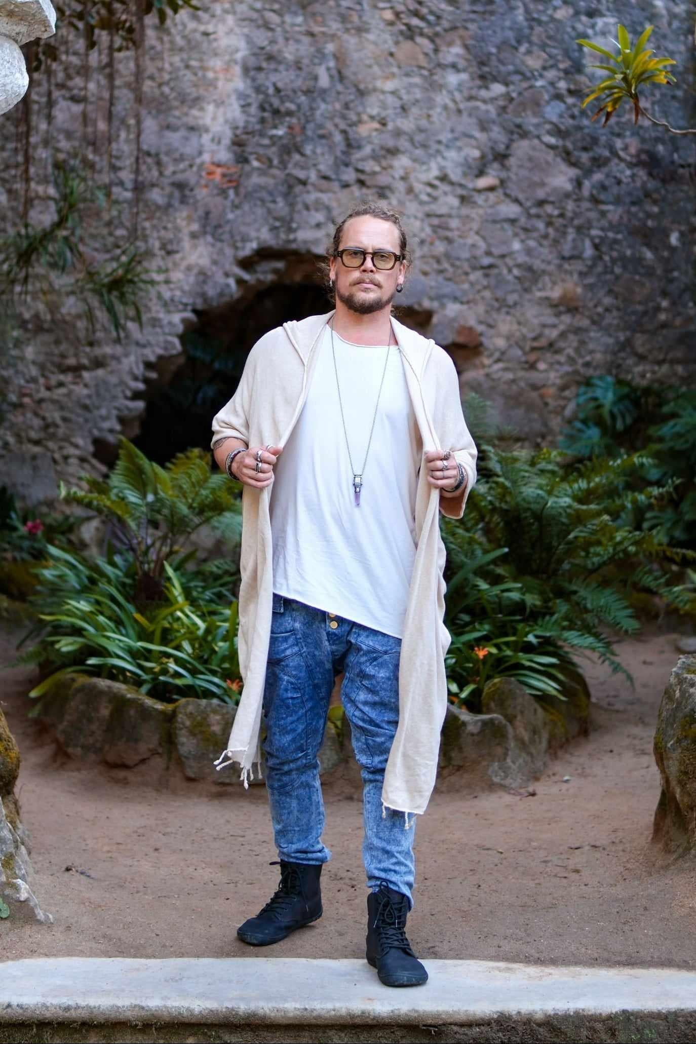 GERONIMO - Hooded cotton kimono cardigan poncho