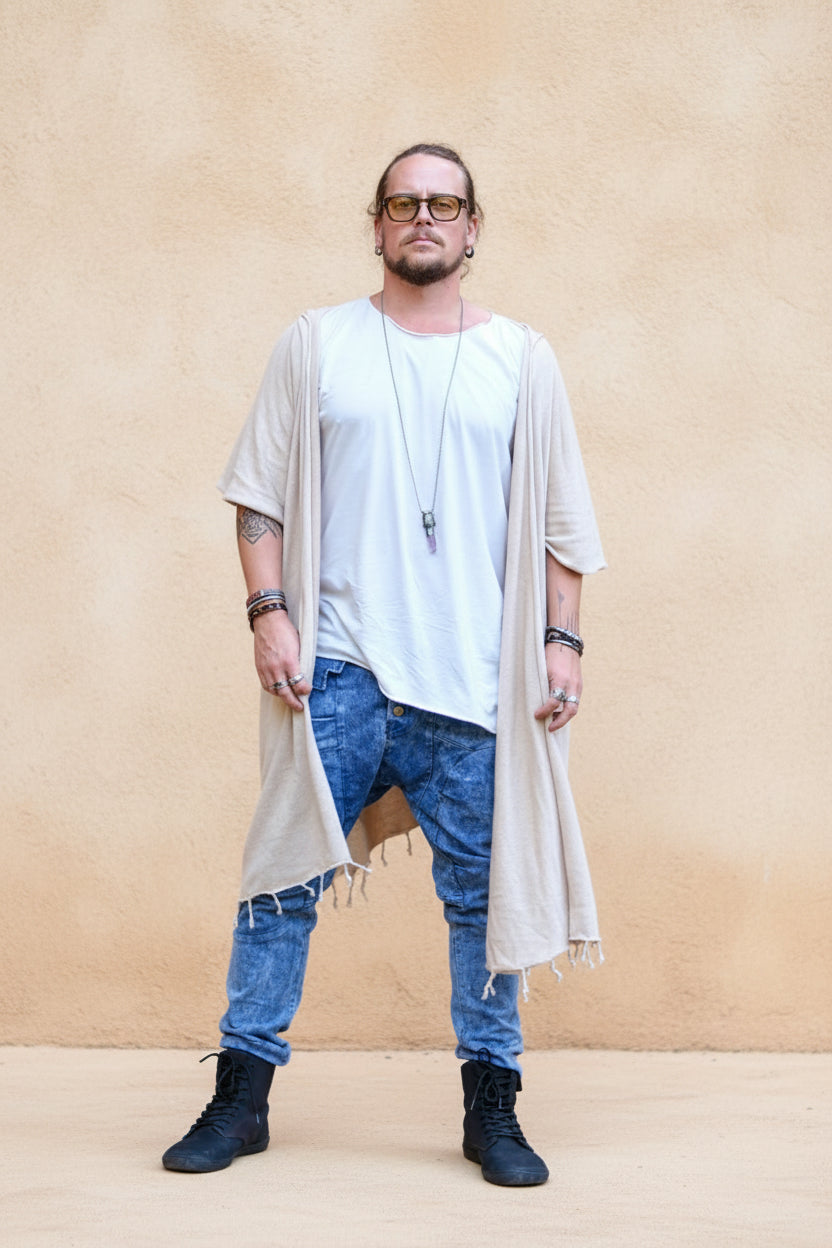 GERONIMO - Hooded cotton kimono cardigan poncho