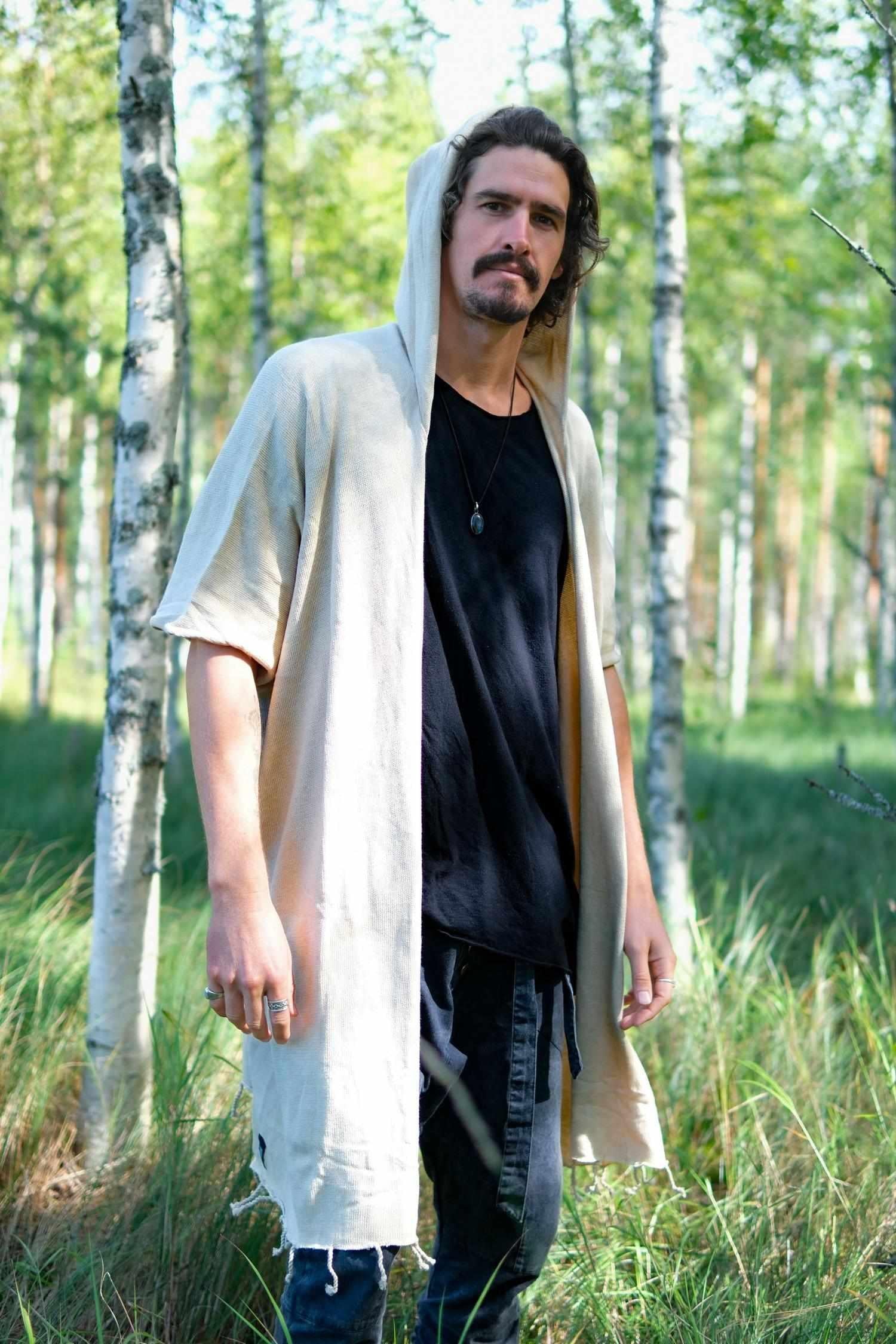 GERONIMO - Hooded cotton kimono cardigan poncho-Capes-VALO Design Clothing