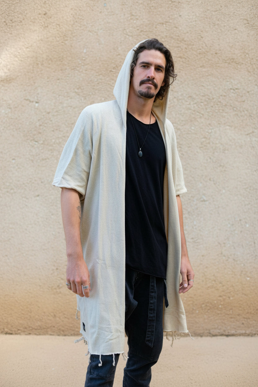 GERONIMO - Hooded cotton kimono cardigan poncho-Capes-VALO Design Clothing