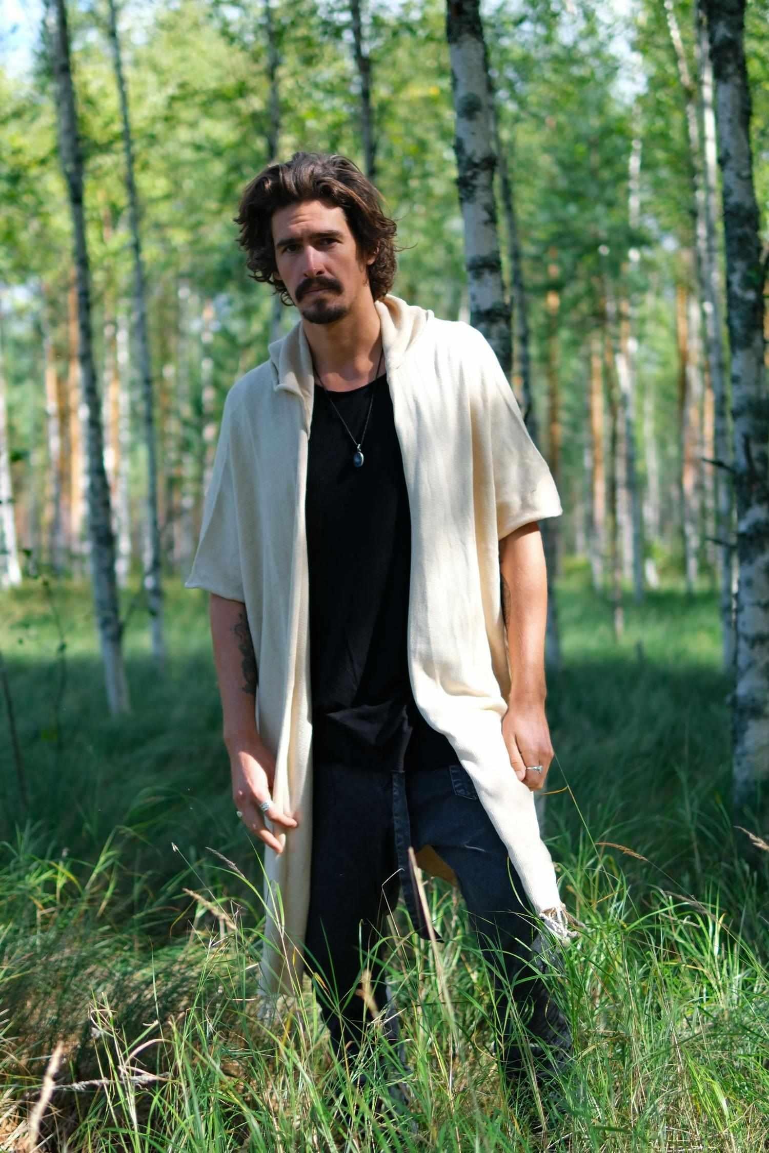 GERONIMO - Hooded cotton kimono cardigan poncho-Capes-VALO Design Clothing