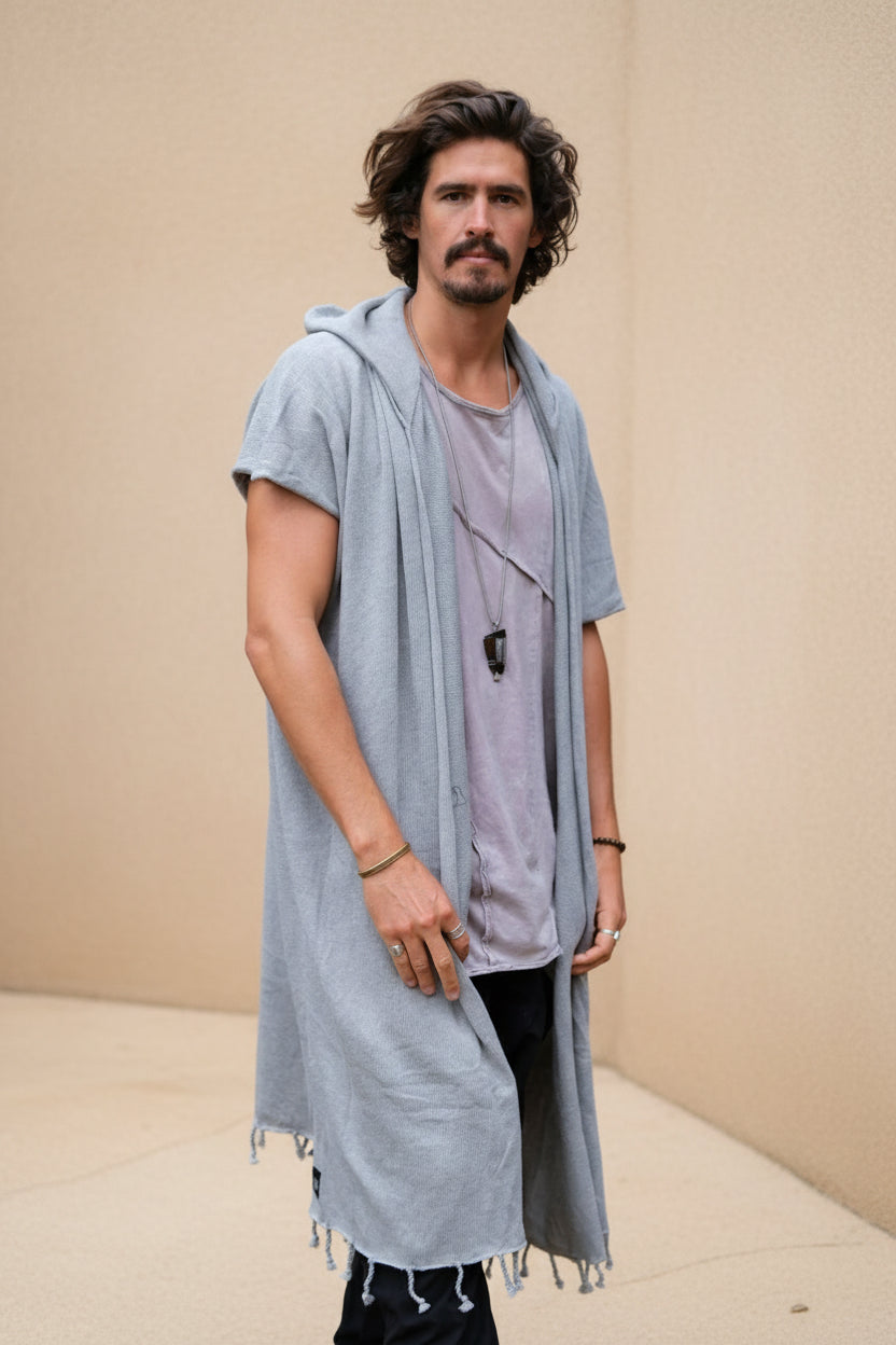 GERONIMO - Hooded cotton kimono cardigan poncho-Capes-VALO Design Clothing