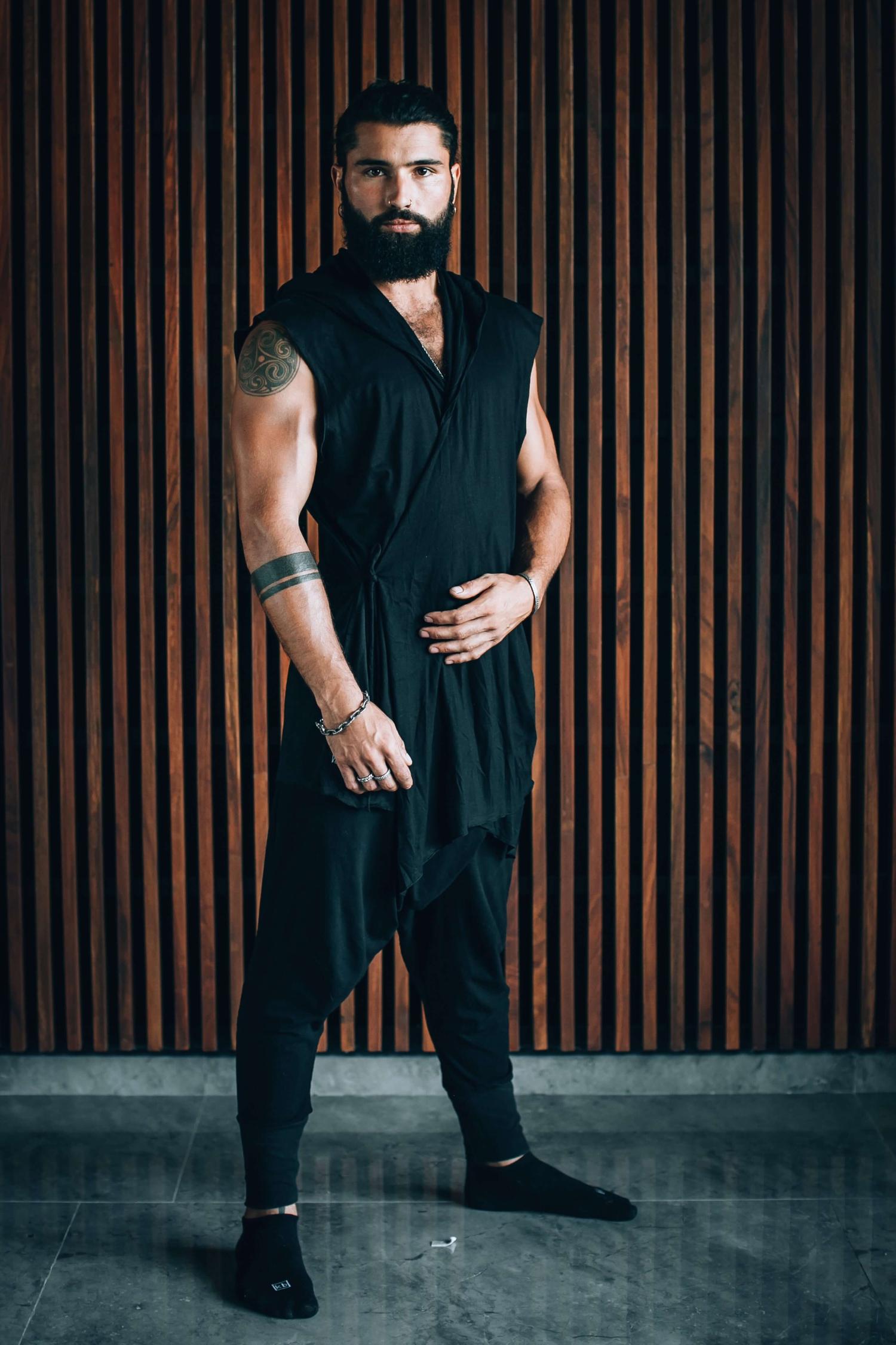 HANZO Black - Japanese style hooded bamboo Kimono Top - VALO Design Clothing