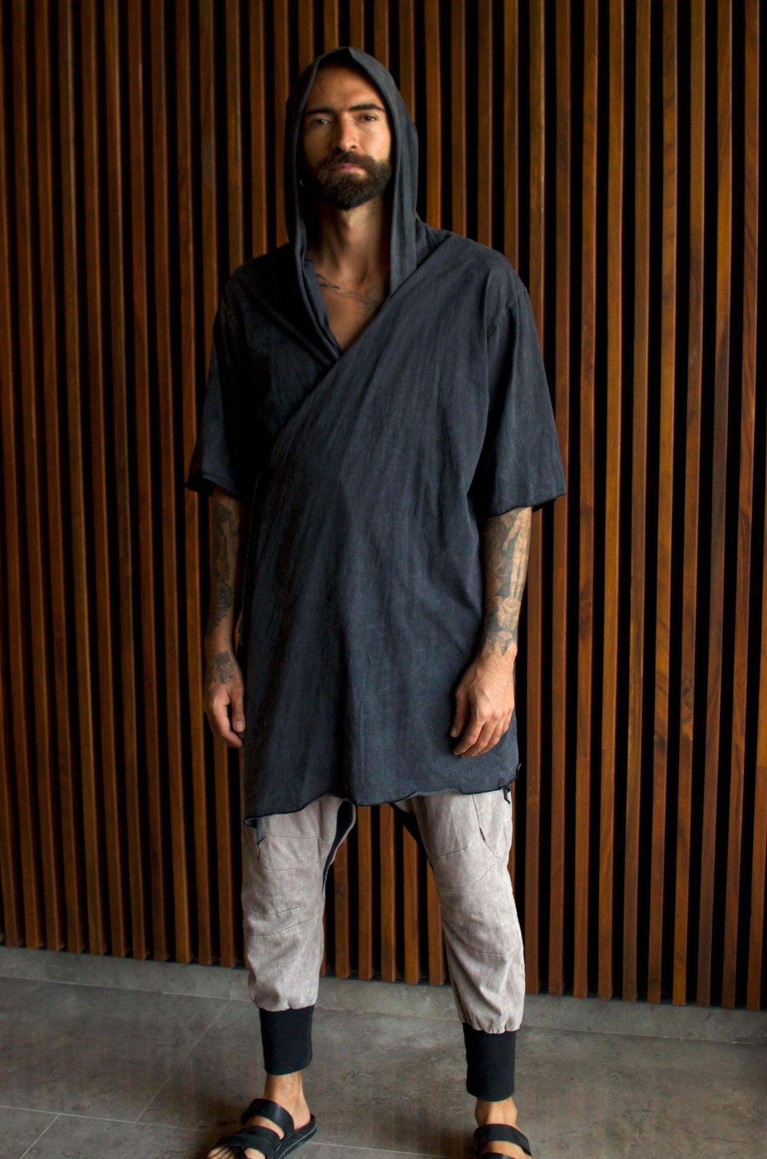 HANZO Stonewash Grey - Japanese style hooded bamboo Kimono Top - VALO Design Clothing