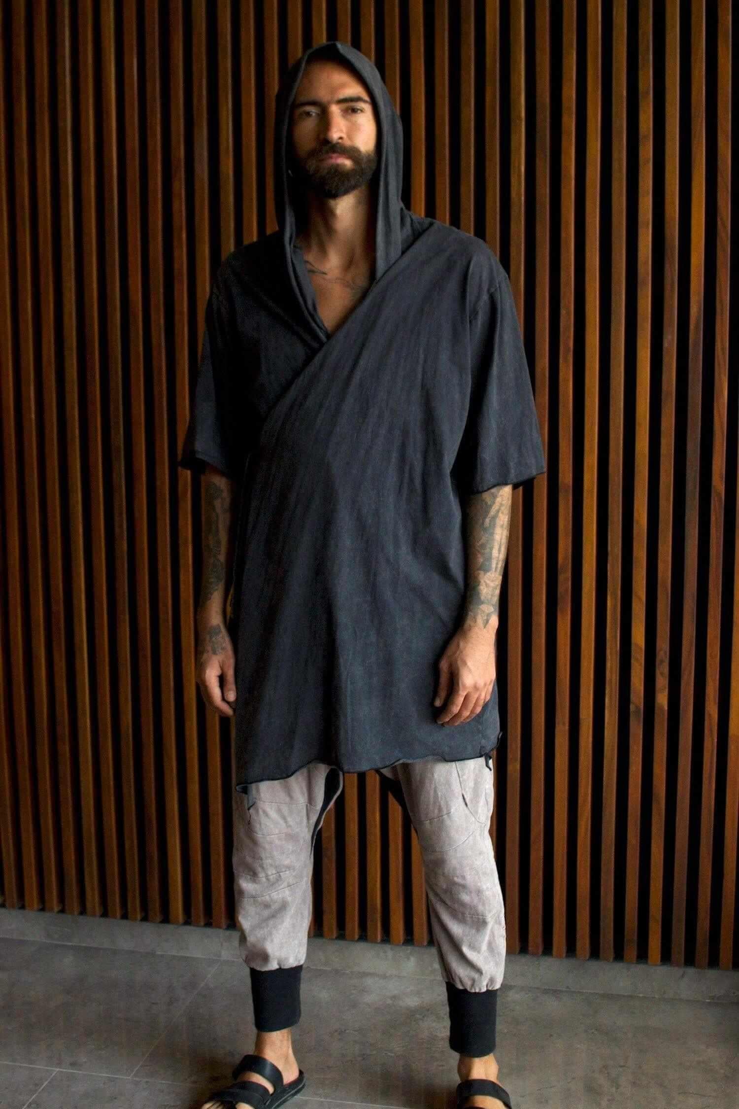 HANZO Stonewash Grey - Japanese style hooded bamboo Kimono Top - VALO Design Clothing