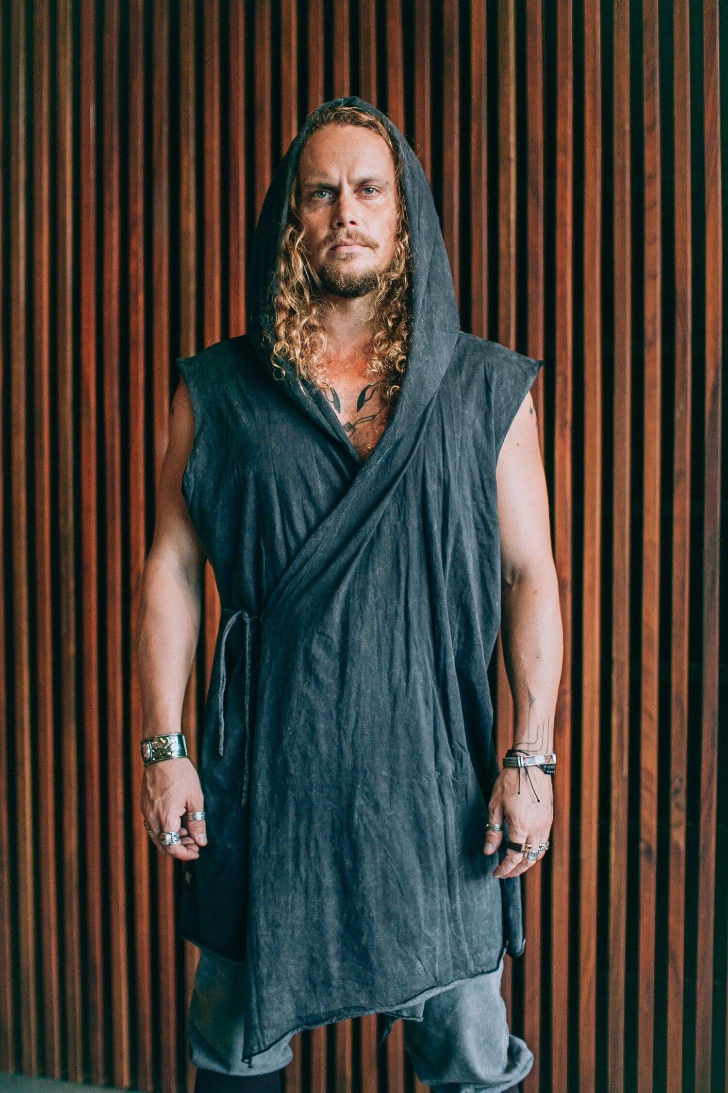 VALO Design Clothing Capes HANZO Stonewash Grey - Japanese style hooded bamboo Kimono Top