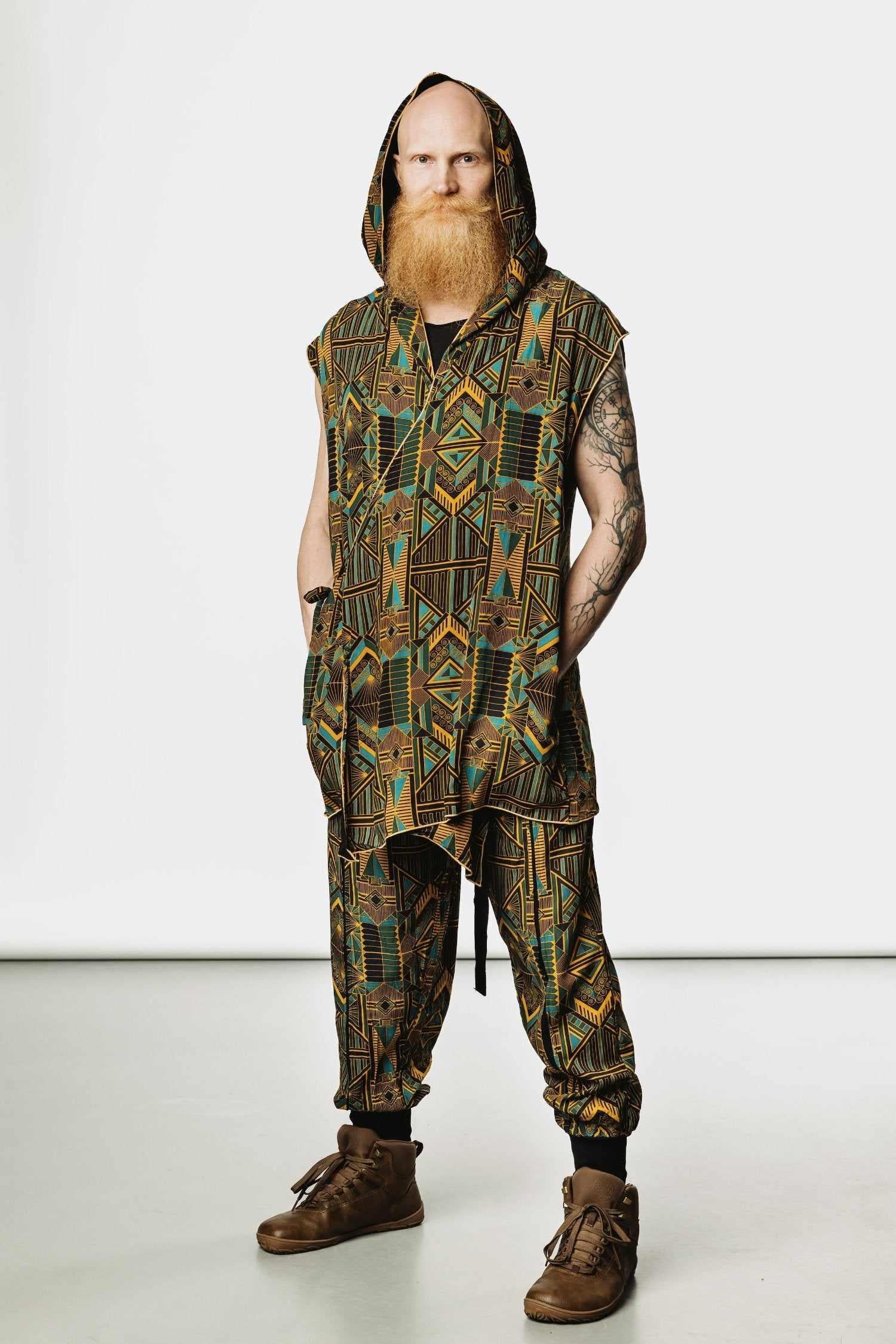 VALO Design Kimono Hanzo - Japanese style double-layered hooded sleeveless kimono top made of 100% Tencel