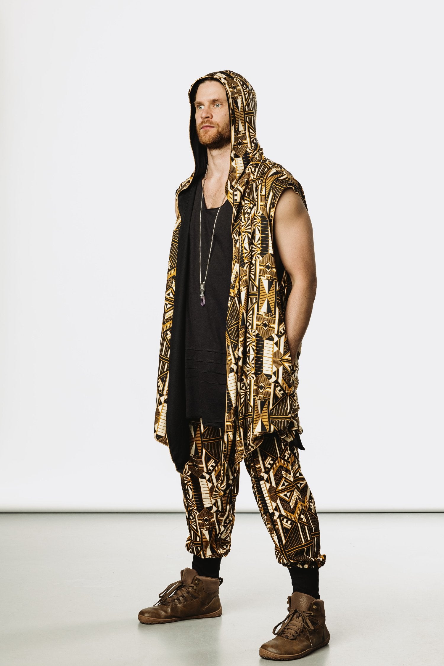 VALO Design Kimono Hanzo - Japanese style double-layered hooded sleeveless kimono top made of 100% Tencel