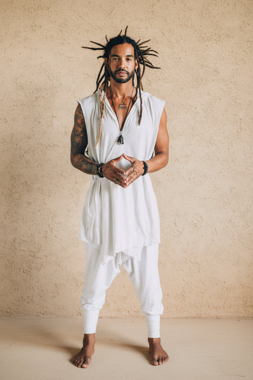 VALO Design Clothing Capes HANZO White - Japanese style bamboo kimono top vest