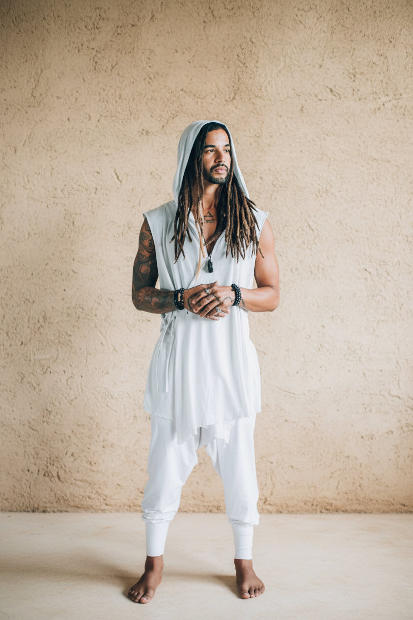 VALO Design Clothing Capes HANZO White - Japanese style bamboo kimono top vest