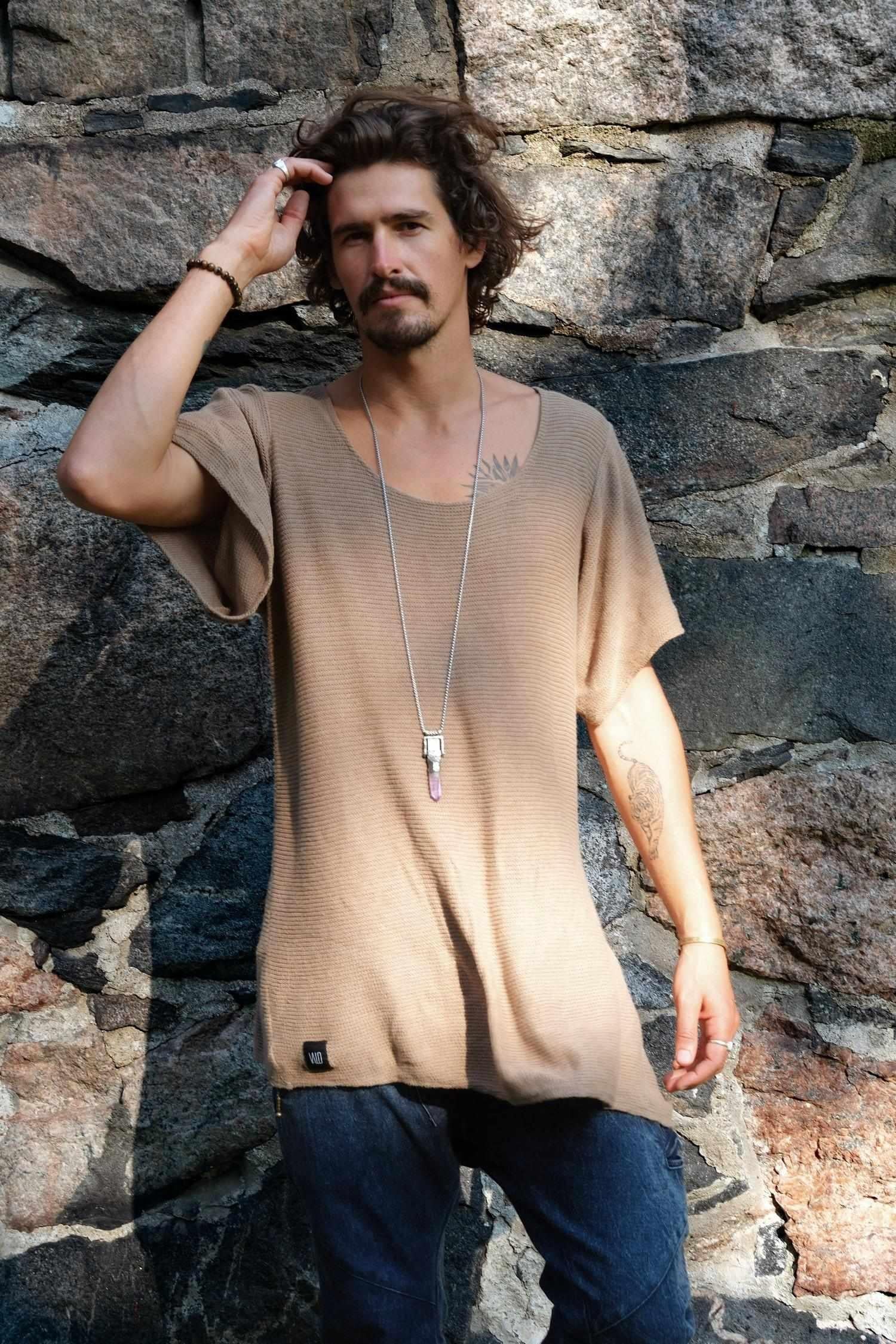 HIHA TEE KNIT - Asymmetric Mid Long Sleeve Round Neck Cotton Shirt-Shirts-VALO Design Clothing