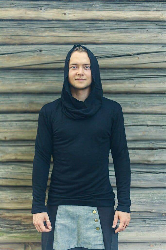 Warm bamboo hoodie / Black cowl neck Jedi hoodie / Fall Hoodie / Fitted hoodie / slim fit big hood hoodie men and women