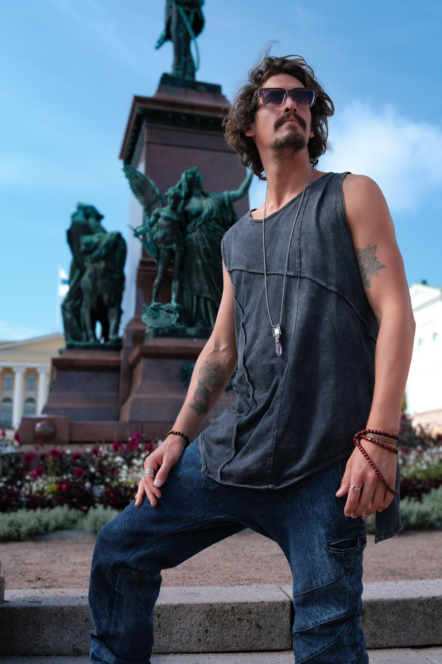 KELO TANK - Asymmetric Sleeveless Stonewashed Cotton Vest-Shirts-VALO Design Clothing