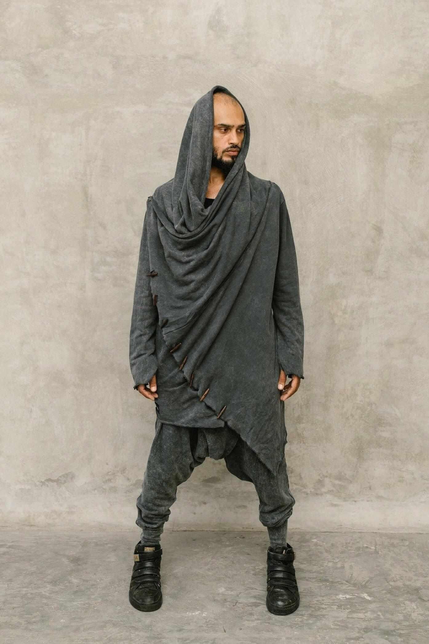 VALO Design Hoodies KENOBI - Jedi style cotton denim hoodie with wooden buttons