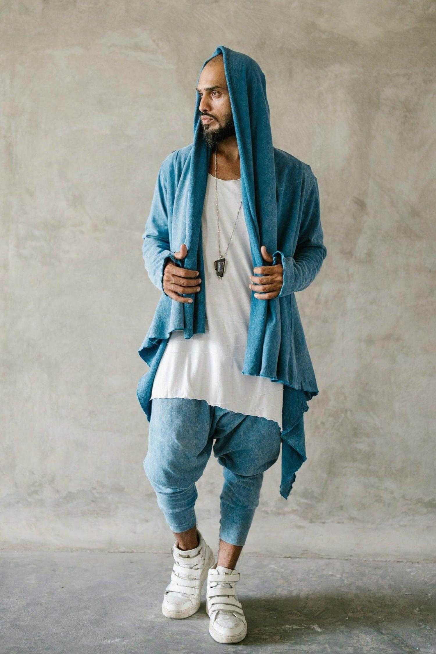 VALO Design Clothing KENOBI BLUE Stonewashed - Jedi style cotton hoodie with wooden buttons