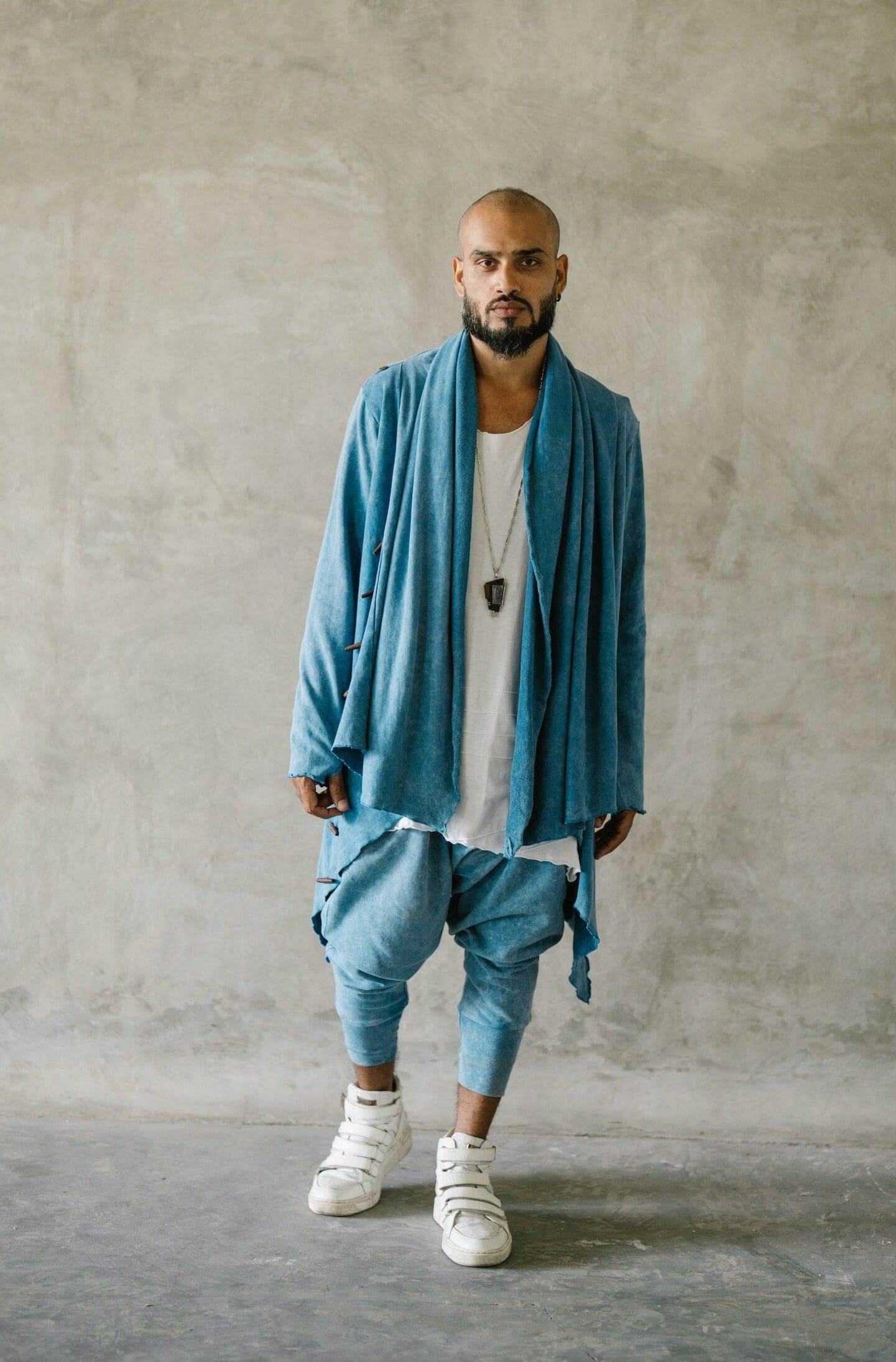 VALO Design Clothing KENOBI BLUE Stonewashed - Jedi style cotton hoodie with wooden buttons