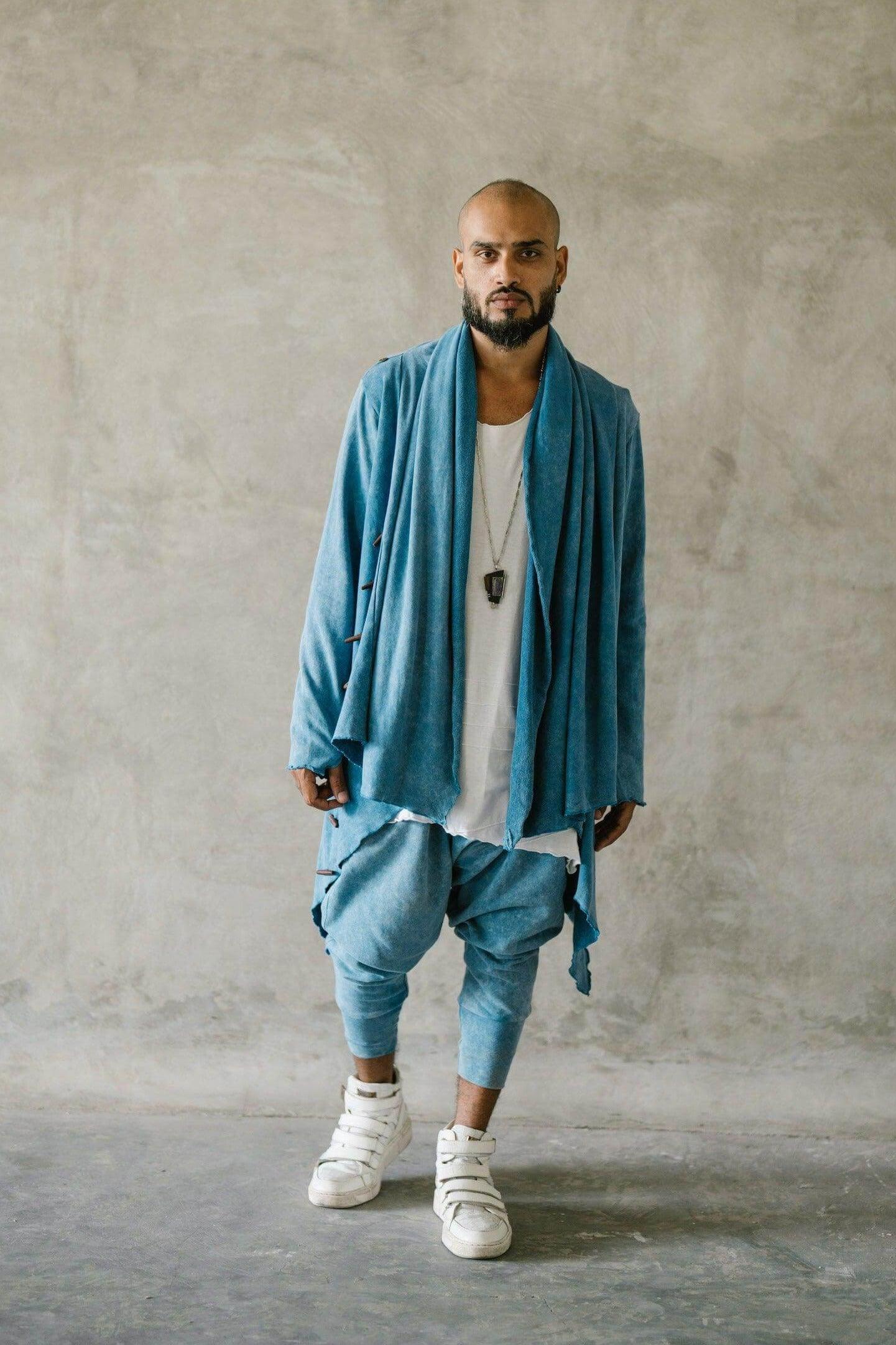 VALO Design Clothing KENOBI BLUE Stonewashed - Jedi style cotton hoodie with wooden buttons