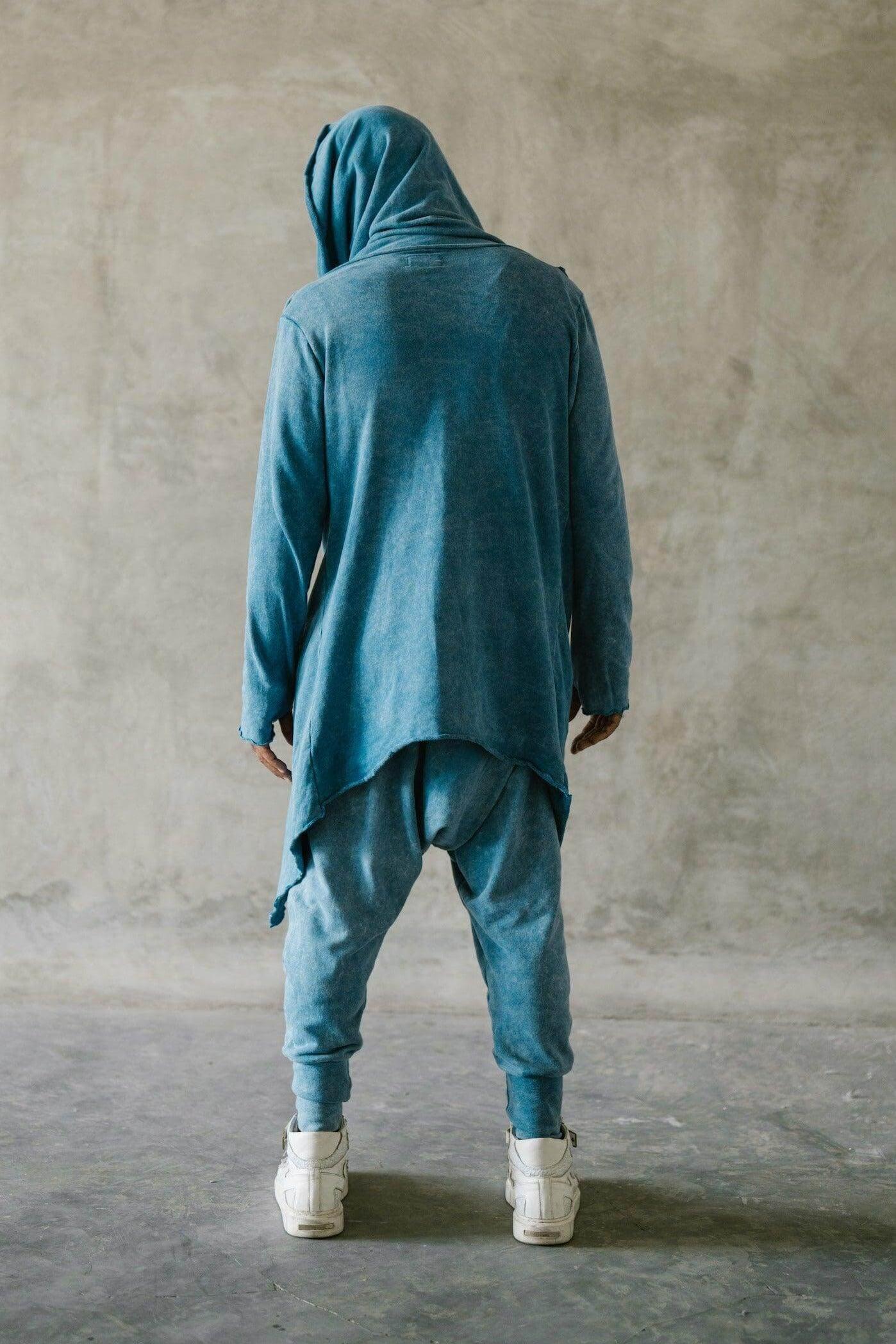 VALO Design Clothing KENOBI BLUE Stonewashed - Jedi style cotton hoodie with wooden buttons