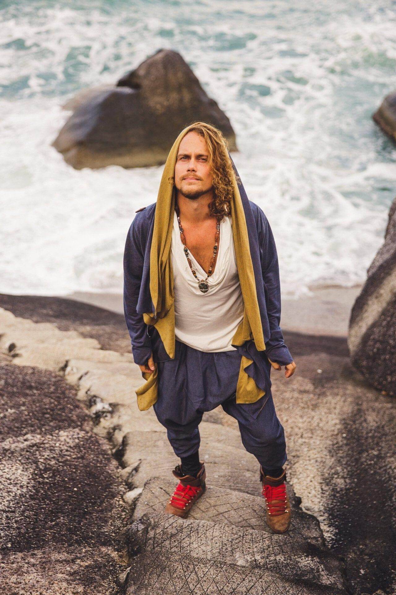 Jedi style cardigan hoodie/ unique button hoodie / bedouin nomad hoodie / Blue-bronze cotton hoodie / hoodie men / hoodie women / Playawear