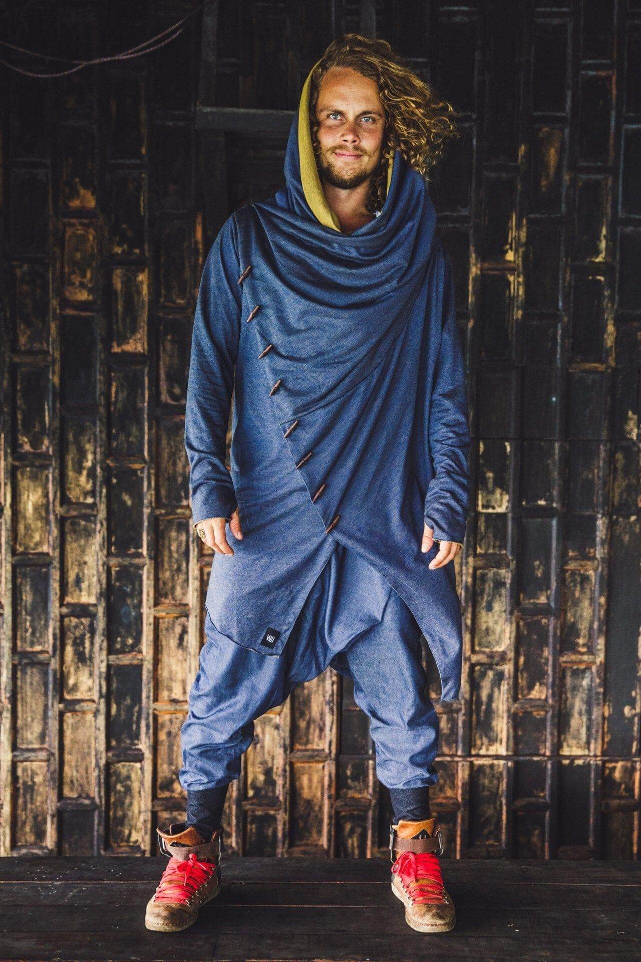 Jedi style cardigan hoodie/ unique button hoodie / bedouin nomad hoodie / Blue-bronze cotton hoodie / hoodie men / hoodie women / Playawear