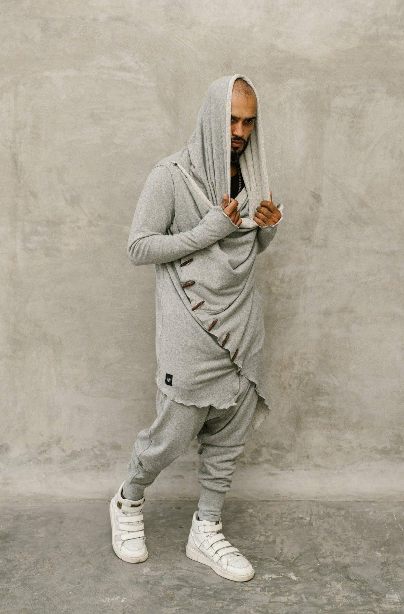 VALO Design KENOBI Misty Grey - Jedi style cotton hoodie with wooden buttons