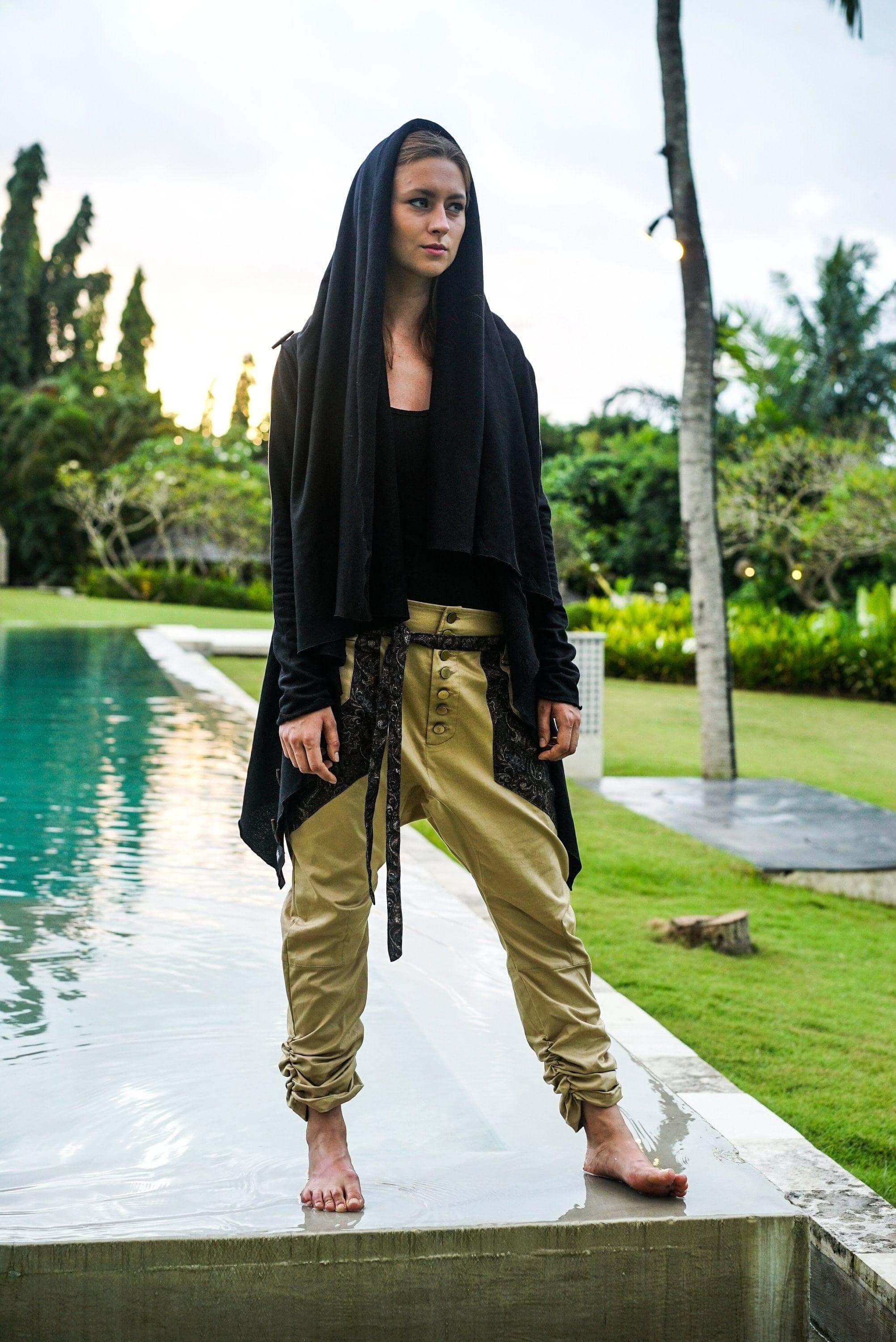 VALO Design Hoodies KENOBI Obsidian Black - Jedi style cotton denim hoodie with wooden buttons