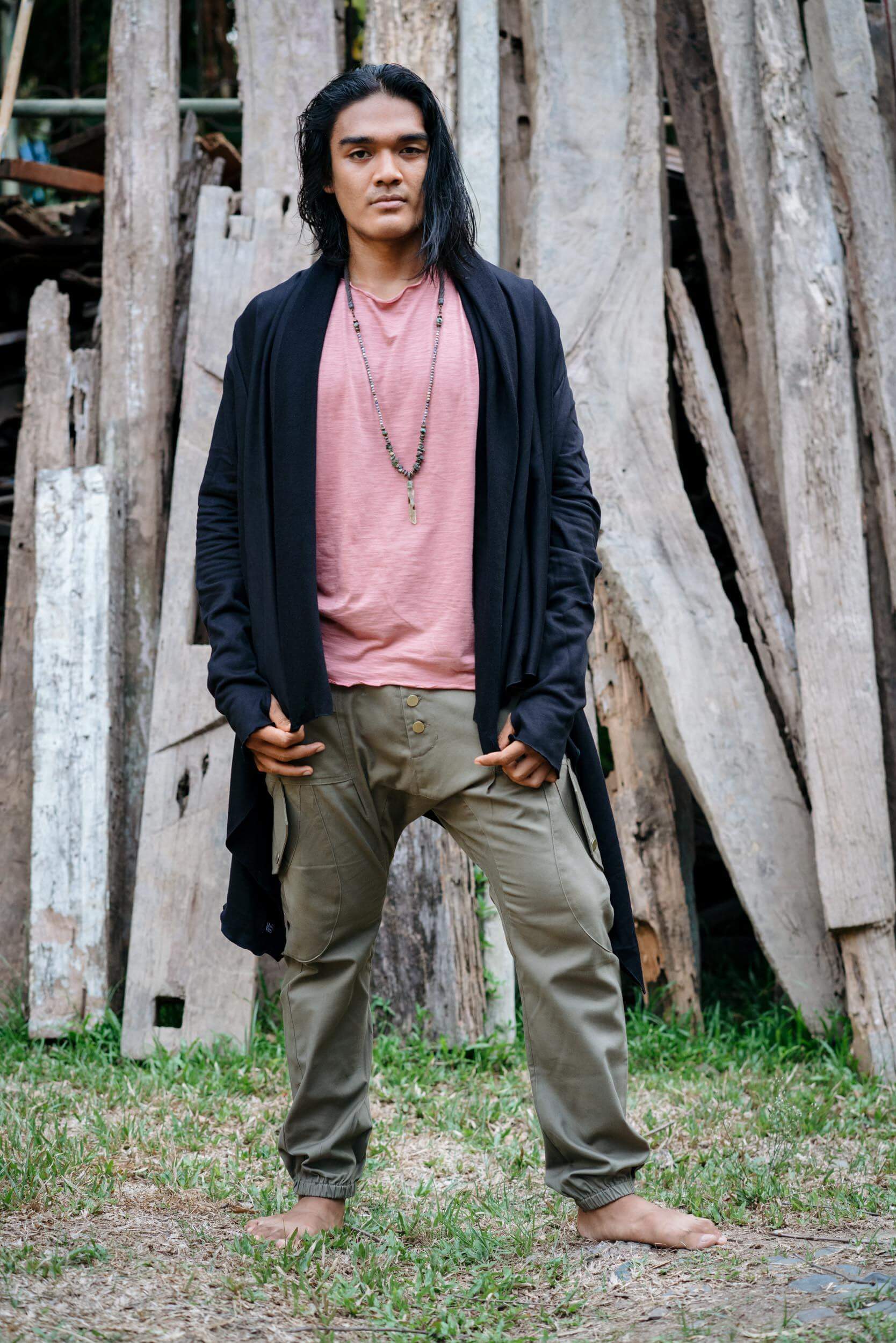 VALO Design Hoodies KENOBI Obsidian Black - Jedi style cotton denim hoodie with wooden buttons